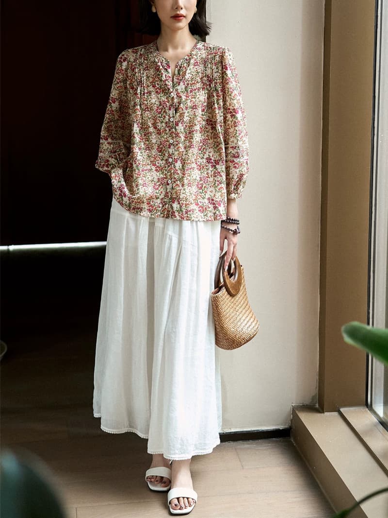 산 꽃 남자 썩은 휴가 바람 꽃무늬 작은 셔츠 여름 새로운 주간 실크 코튼 프린트 맨위 루즈핏 슬림해 보이는 여성 셔츠 상세 이미지 2