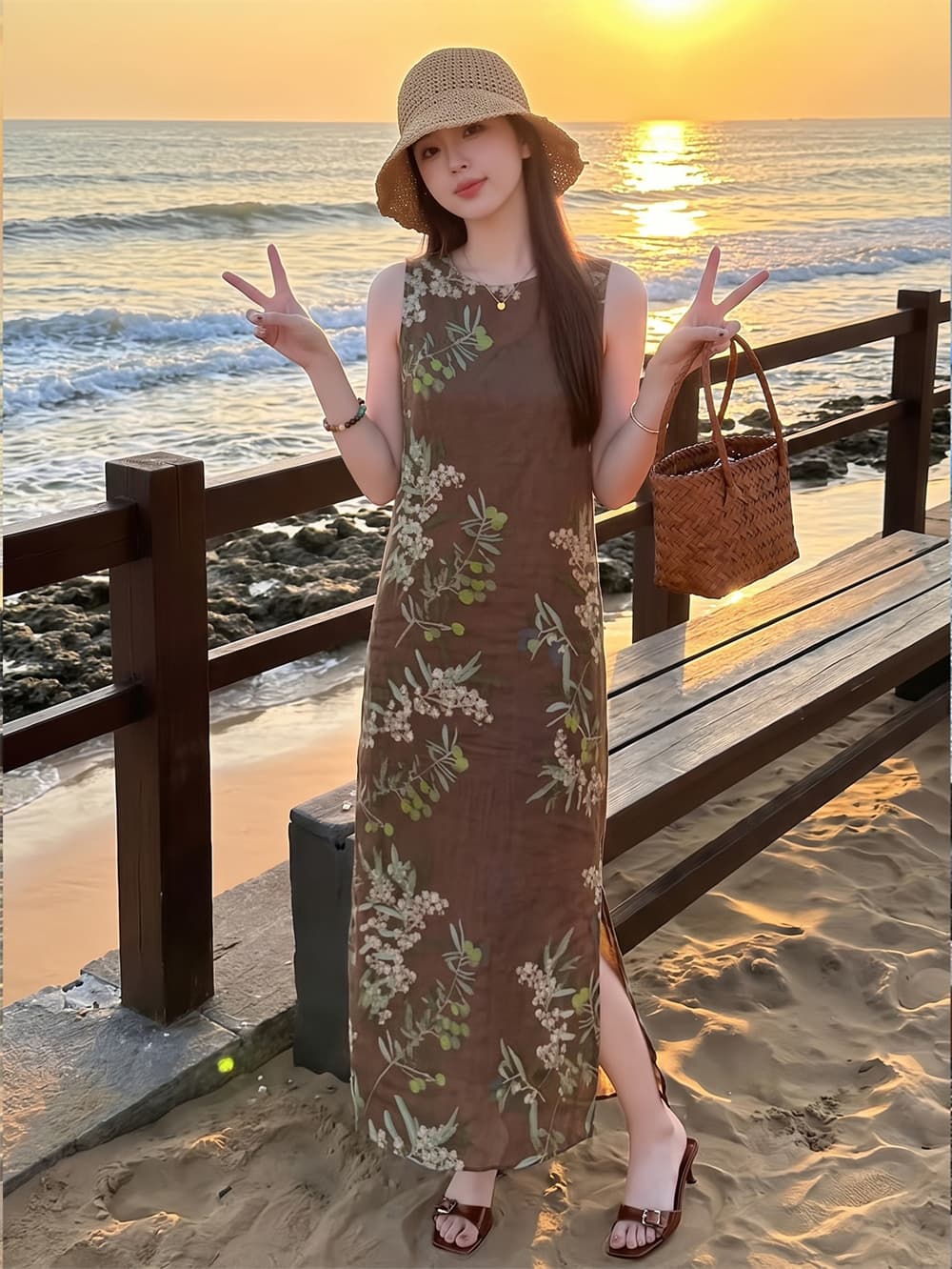 실사 고급 센스 품격 민소매 패션 캐주얼 여성 드레스 2026 여름 루즈핏 슬림해 보이는 프린트 조끼 스커트 상세 이미지 6