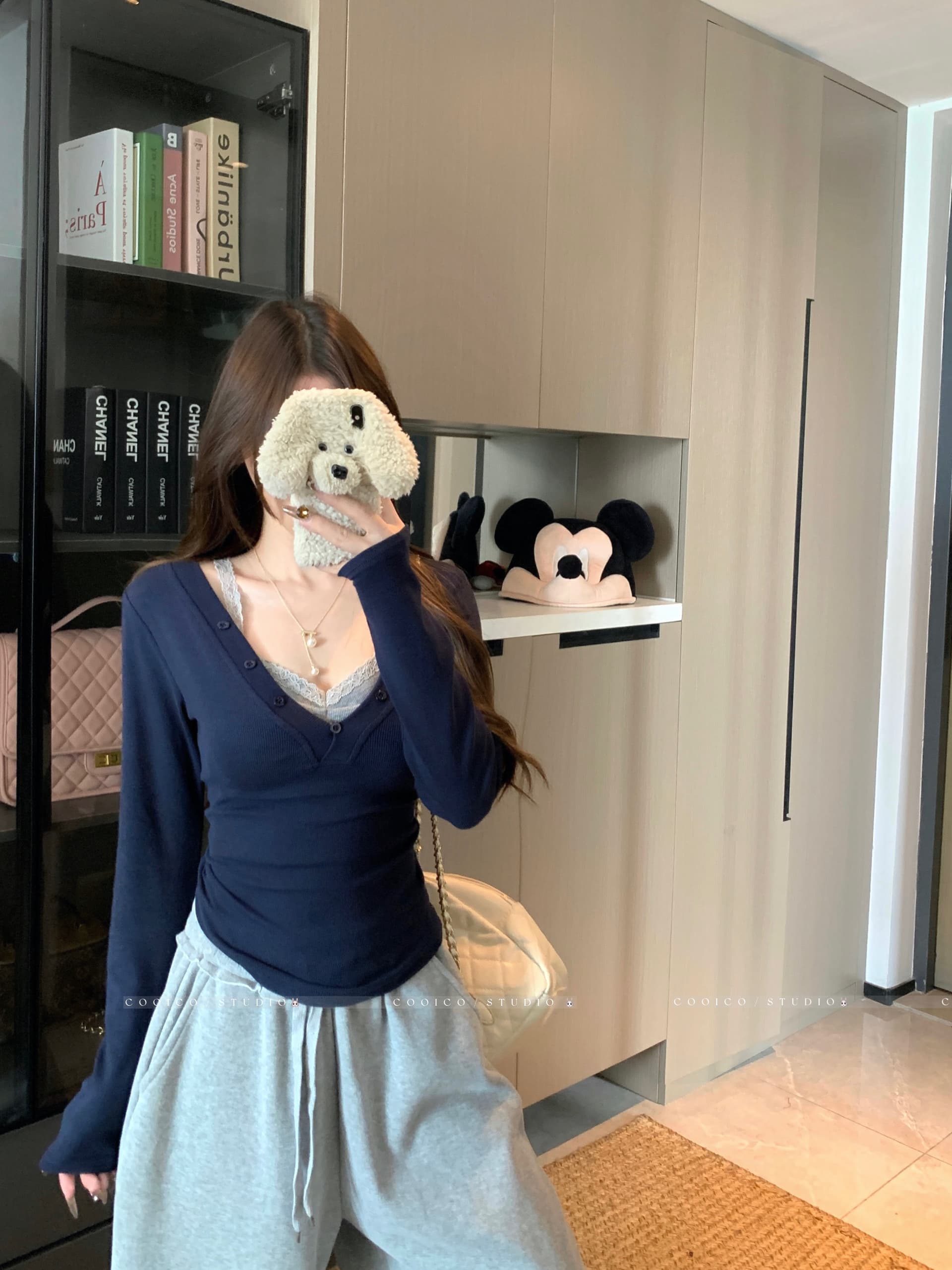 실사 빅 사이즈 지방 mm 가을 새로운 순수한 욕망 바람 섹시함 레이스 조각 페이크 레이어드 맨위 몸매 가꾸기 슬림해 보이는 티셔츠 상세 이미지 8