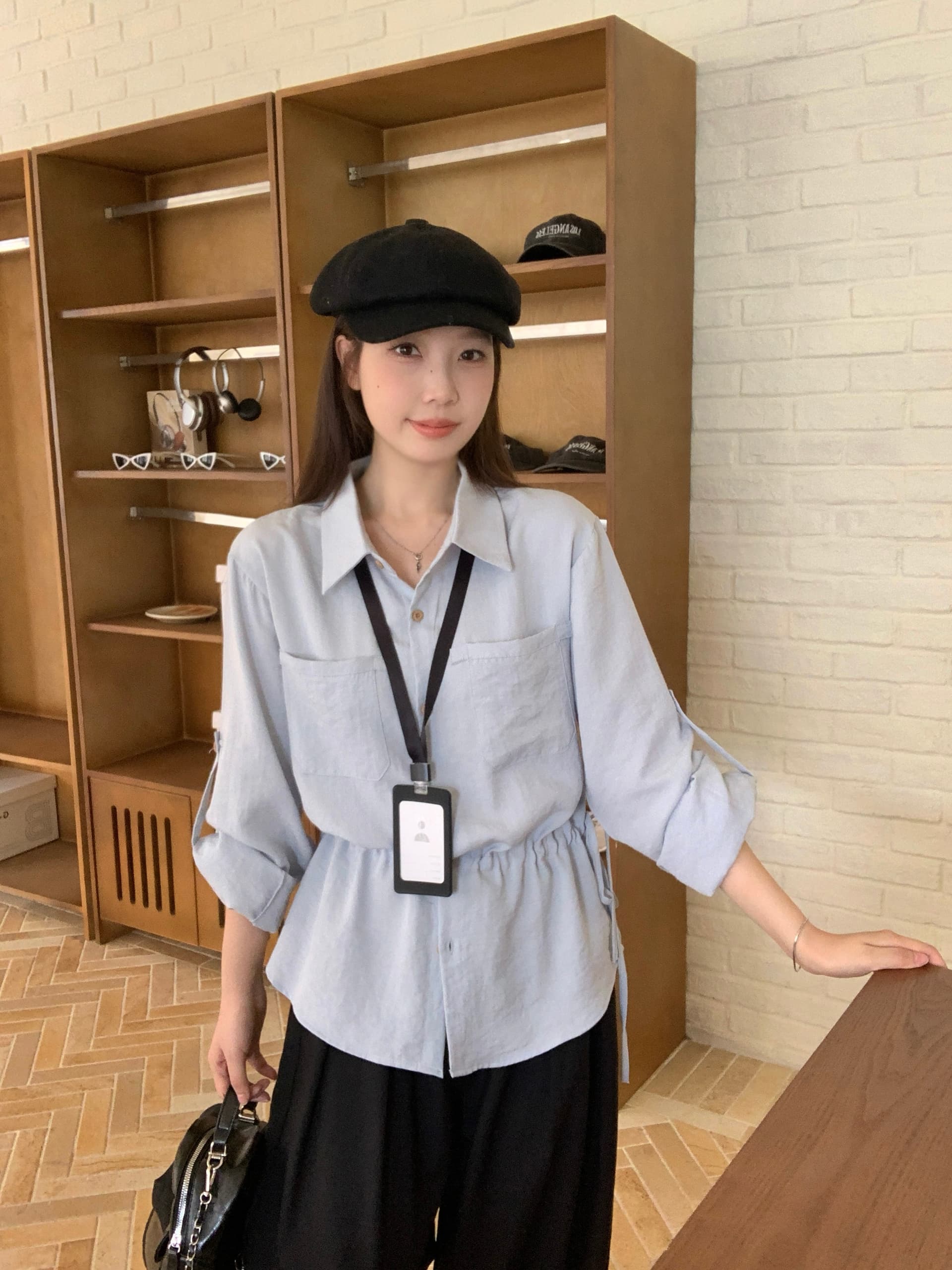 실사 빅 사이즈 한 부서 POLO 칼라 캐주얼 긴팔 셔츠 펌프 로프 디자인 센스 둘 착용 허리 수축 슬림해 보이는 맨위 상세 이미지 12