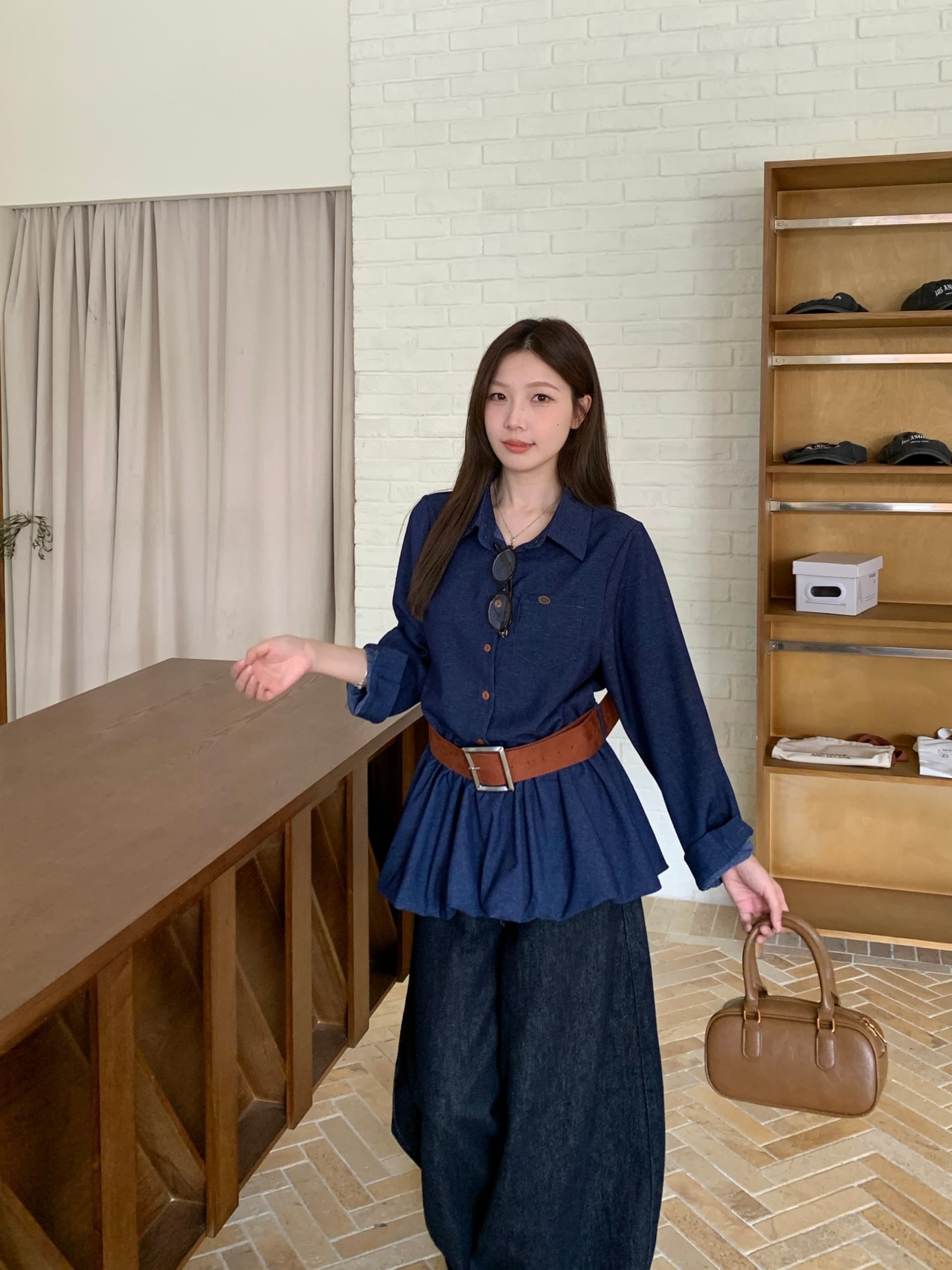 실사 빅 사이즈 지방 mm 가을 새로운 한 부서 연령 감소 꽃밭 모방 데님 셔츠 루즈핏 표지 고기 다용도 맨위 상세 이미지 3