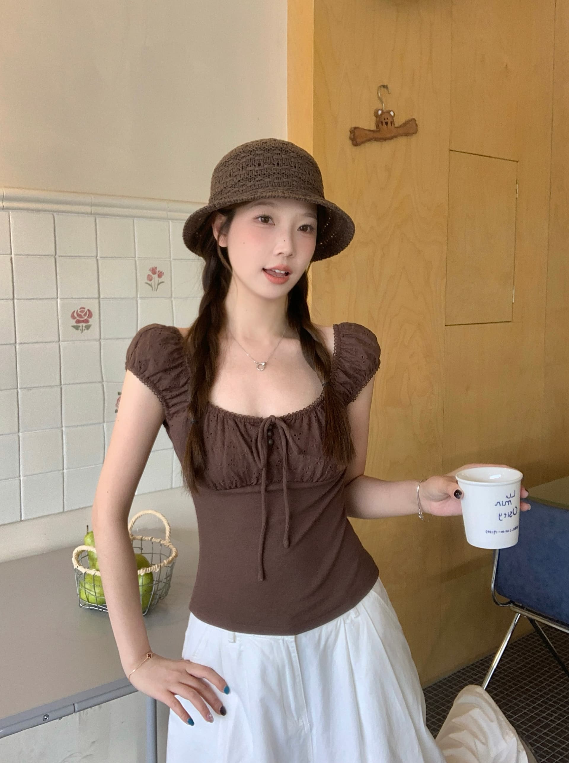 실사 빅 사이즈 지방 mm 여름 새로운 순수한 욕망 바람 홀로우 아웃 자수 패치워크 반팔 달콤한 매운맛 몸매 가꾸기 슬림해 보이는 맨위 상세 이미지 9