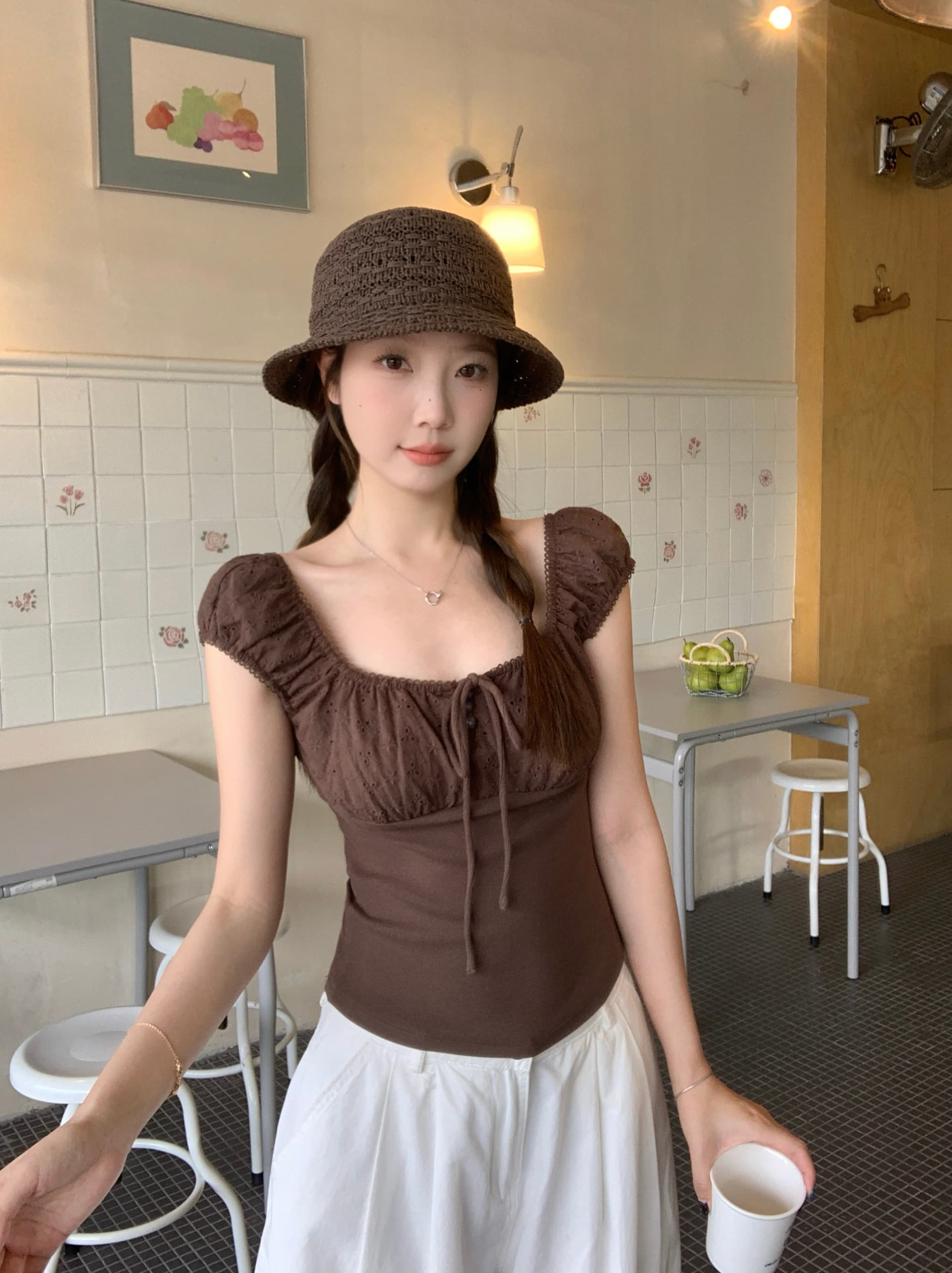 실사 빅 사이즈 지방 mm 여름 새로운 순수한 욕망 바람 홀로우 아웃 자수 패치워크 반팔 달콤한 매운맛 몸매 가꾸기 슬림해 보이는 맨위 상세 이미지 10