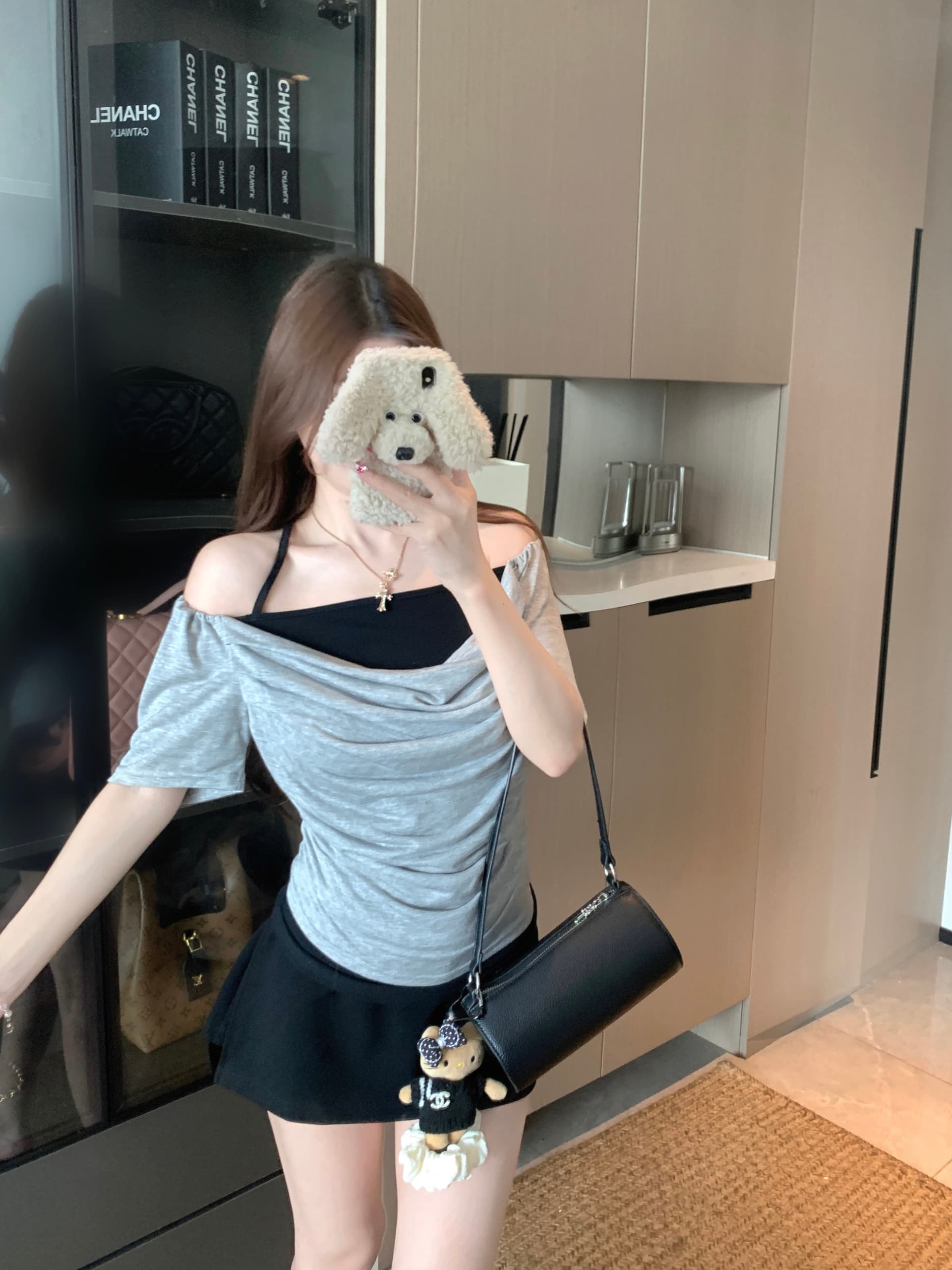 실사 빅 사이즈 통통한 여동생 여름 새로운 순수한 욕망 바람 수 있습니다. 둘 착용 행침 목 오프숄더 몸매 가꾸기 슬림해 보이는 품격 세트 상세 이미지 9