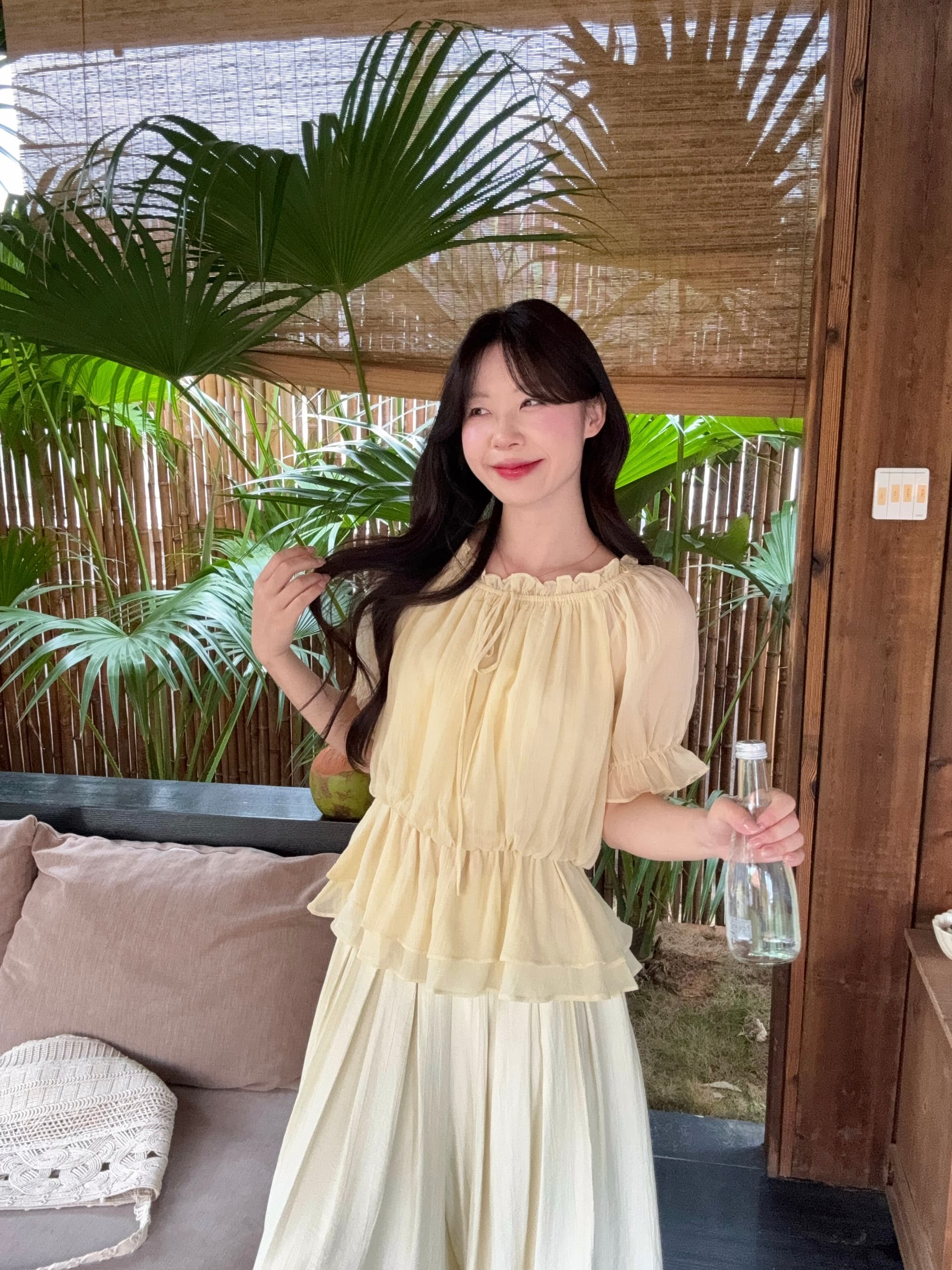 실사 빅 사이즈 통통한 여동생 여름 새로운 한 부서 달콤한 스타일 오프숄더 맨위 둘 착용 표지 고기 슬림해 보이는 셔츠 상세 이미지 11
