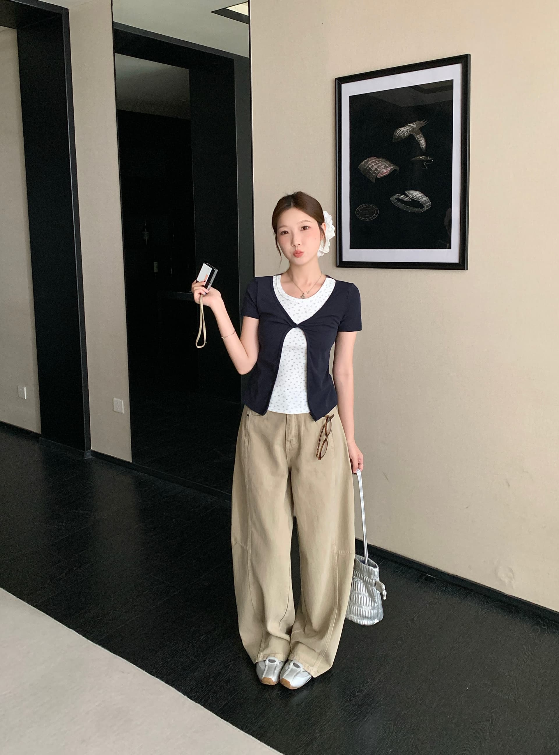 실사 빅 사이즈 여름 새로운 한 부서 디자인 센스 꽃무늬 페이크 레이어드 반팔 티셔츠 몸매 가꾸기 슬림해 보이는 다용도 맨위 상세 이미지 7
