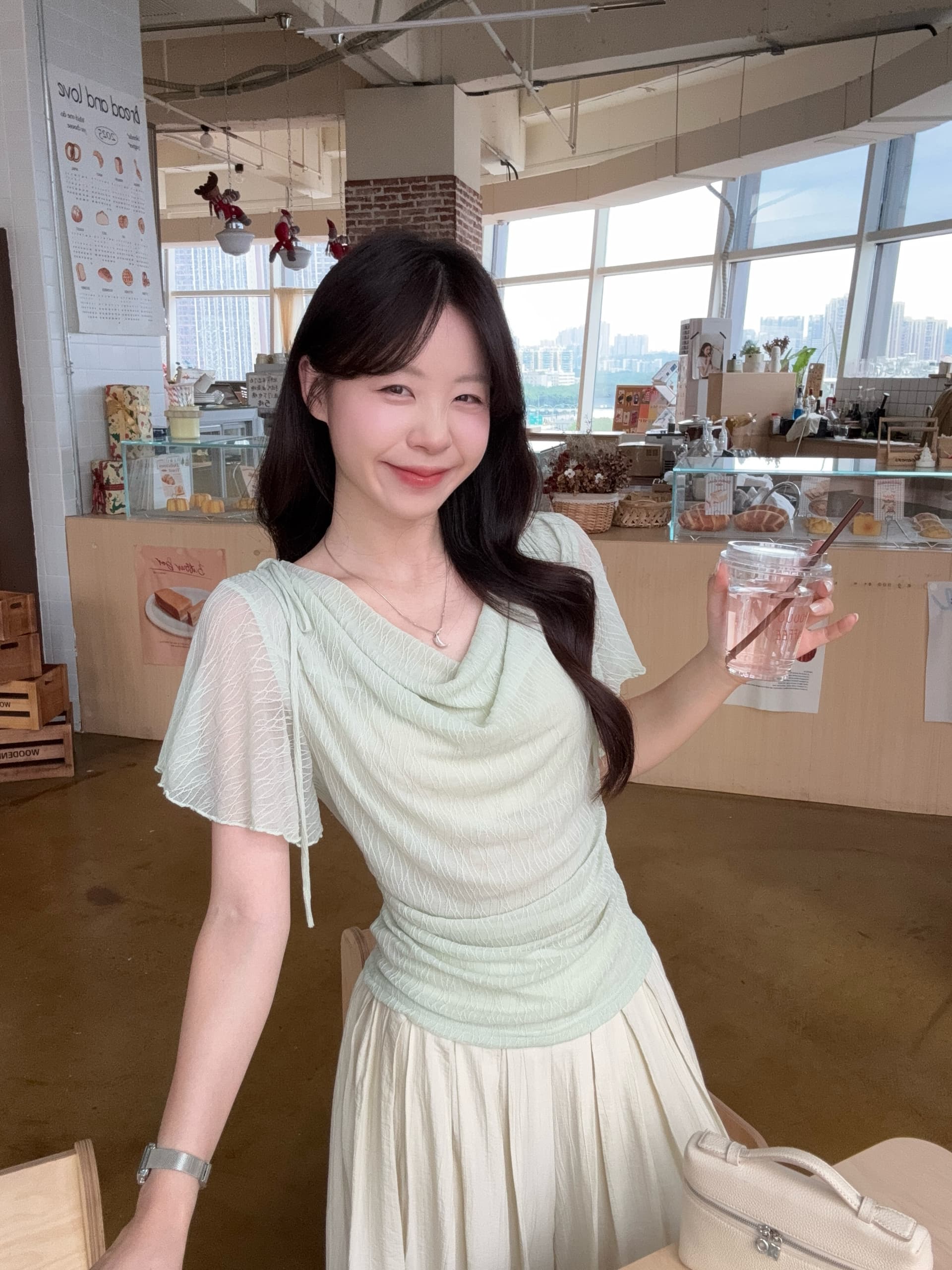 실사 빅 사이즈 한 부서 순수한 욕망 흔들다 칼라 반팔 티셔츠 여름 새로운 주름 질감 센스 허리 수축 아름다운 맨위 상세 이미지 2