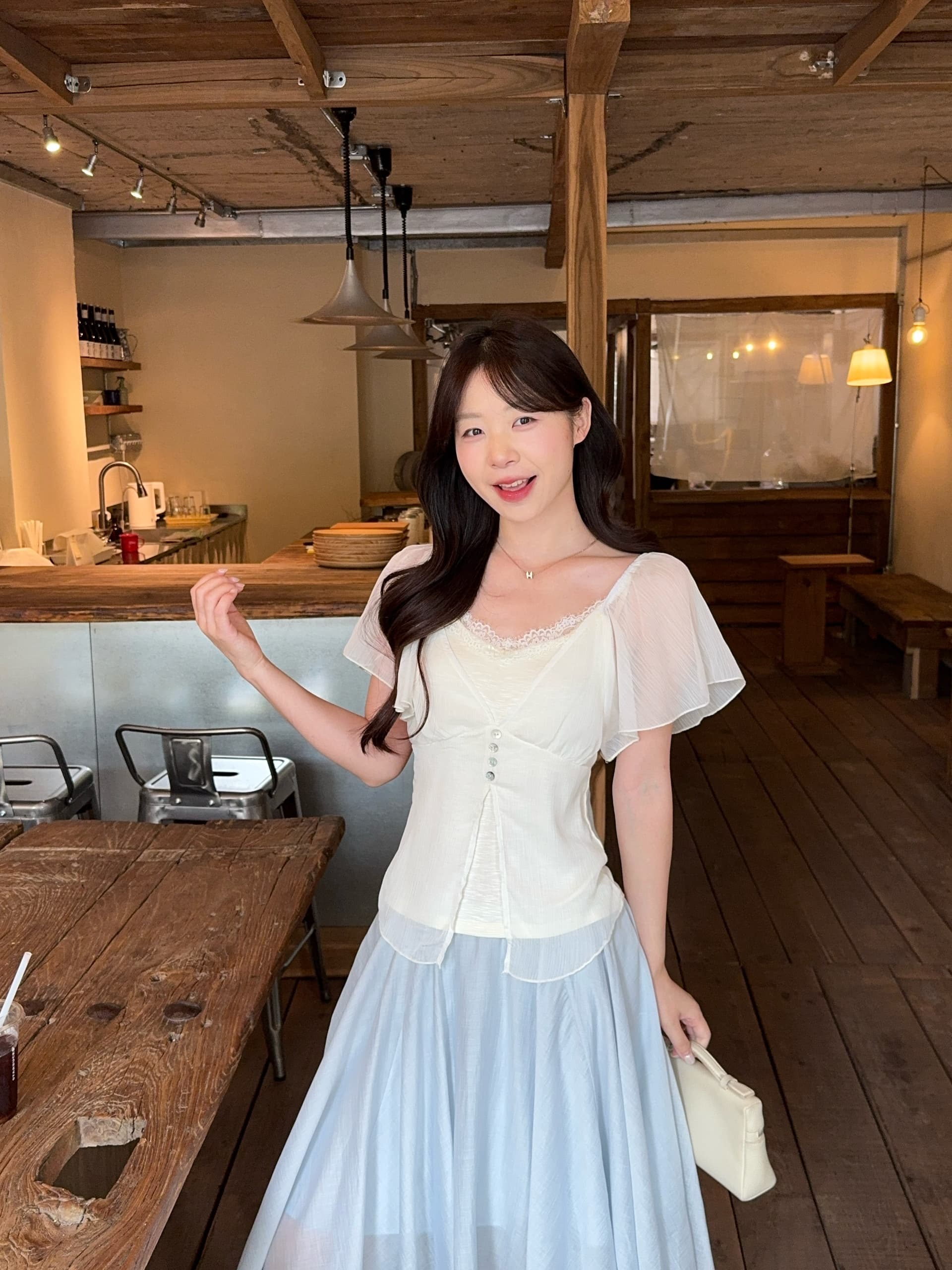 실사 빅 사이즈 여름 프랑스식 부드러운 분위기 센스 페이크 레이어드 레이스 망사 패치워크 작은 셔츠 몸매 가꾸기 맨위 상세 이미지 3