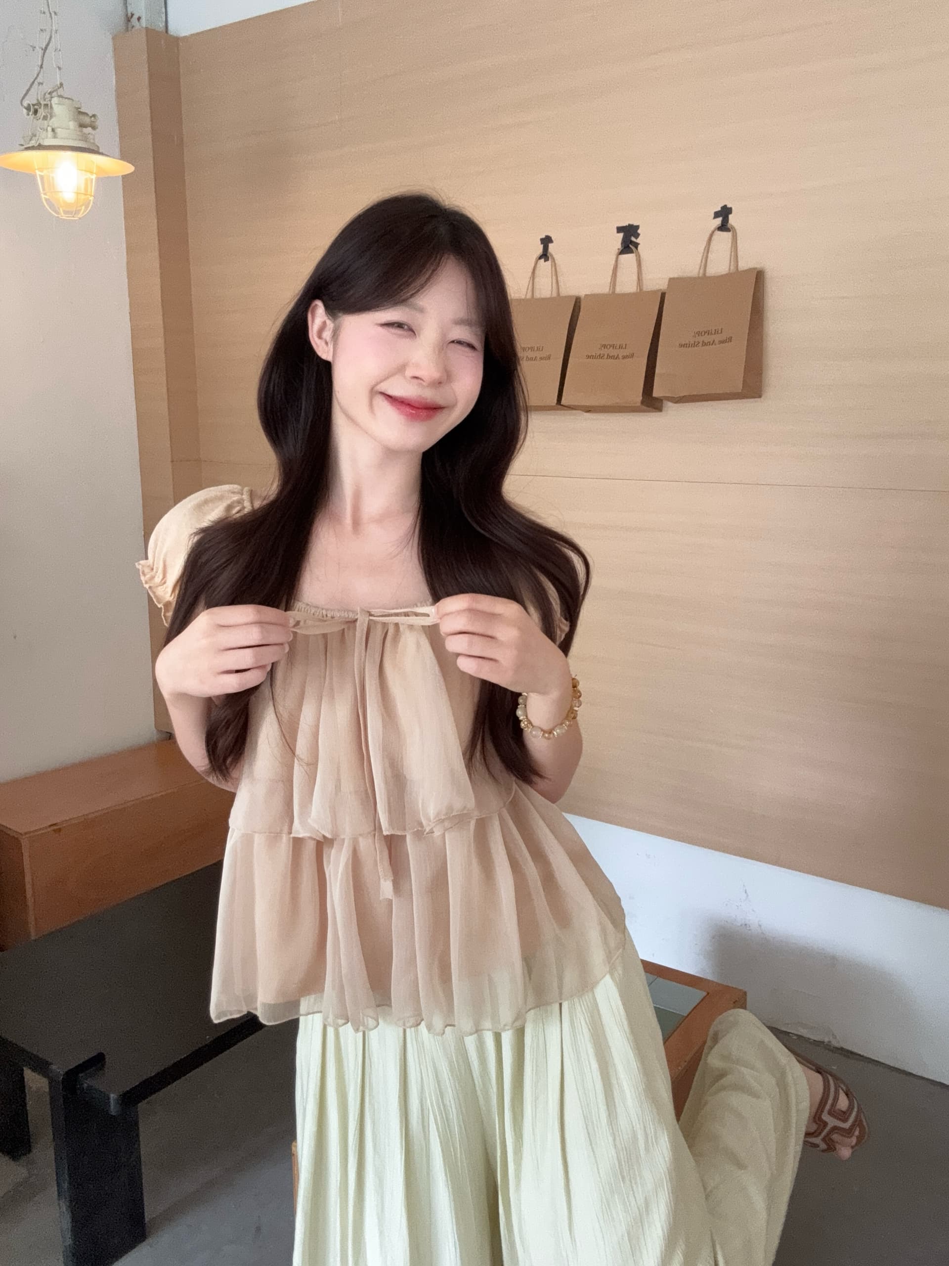 실사 빅 사이즈 여름 새로운 한 부서 달콤한 스타일 거품 소매 프릴 셔츠 루즈핏 슬림해 보이는 맨위 이미지 4