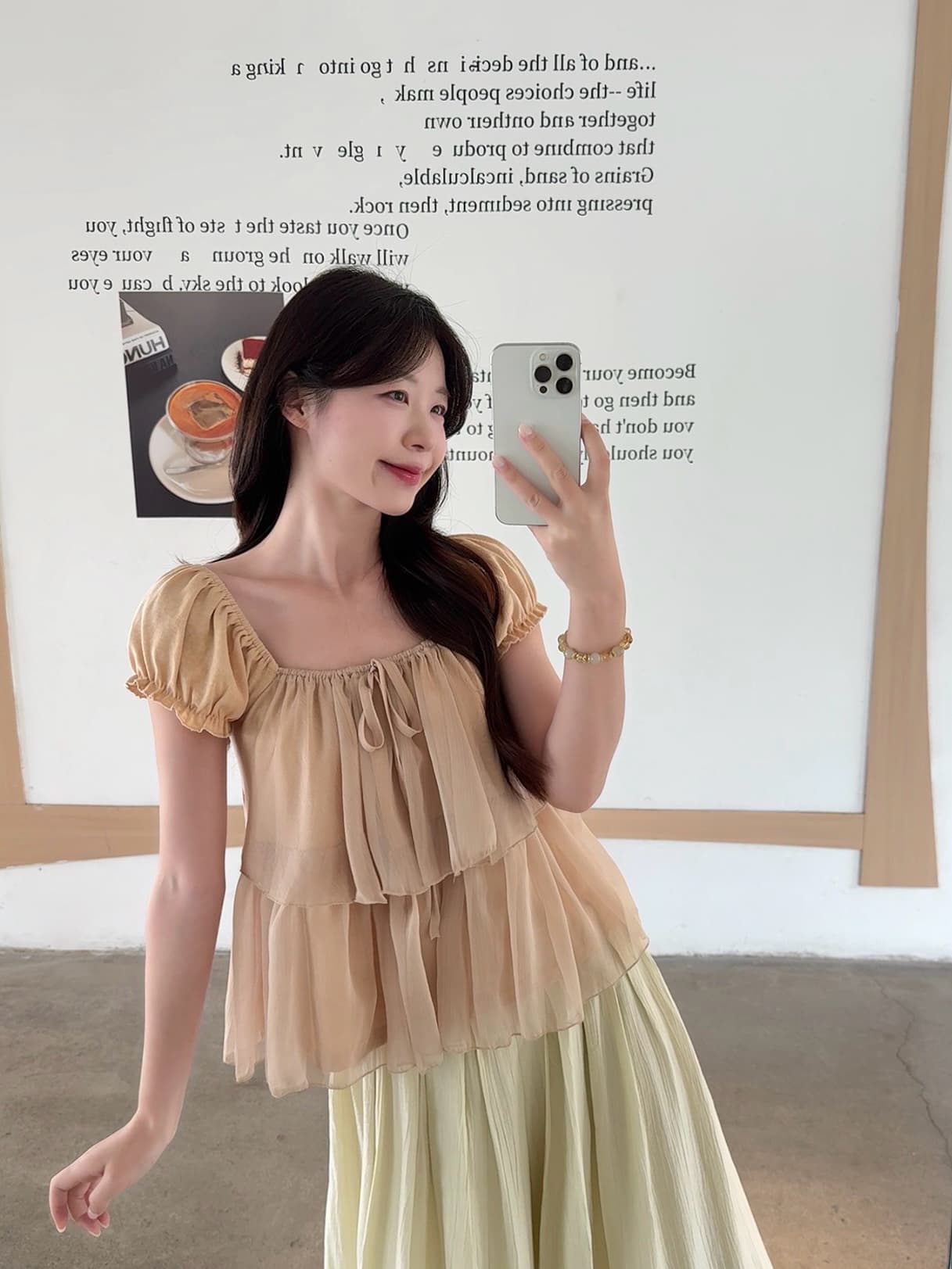 실사 빅 사이즈 여름 새로운 한 부서 달콤한 스타일 거품 소매 프릴 셔츠 루즈핏 슬림해 보이는 맨위 상세 이미지 5