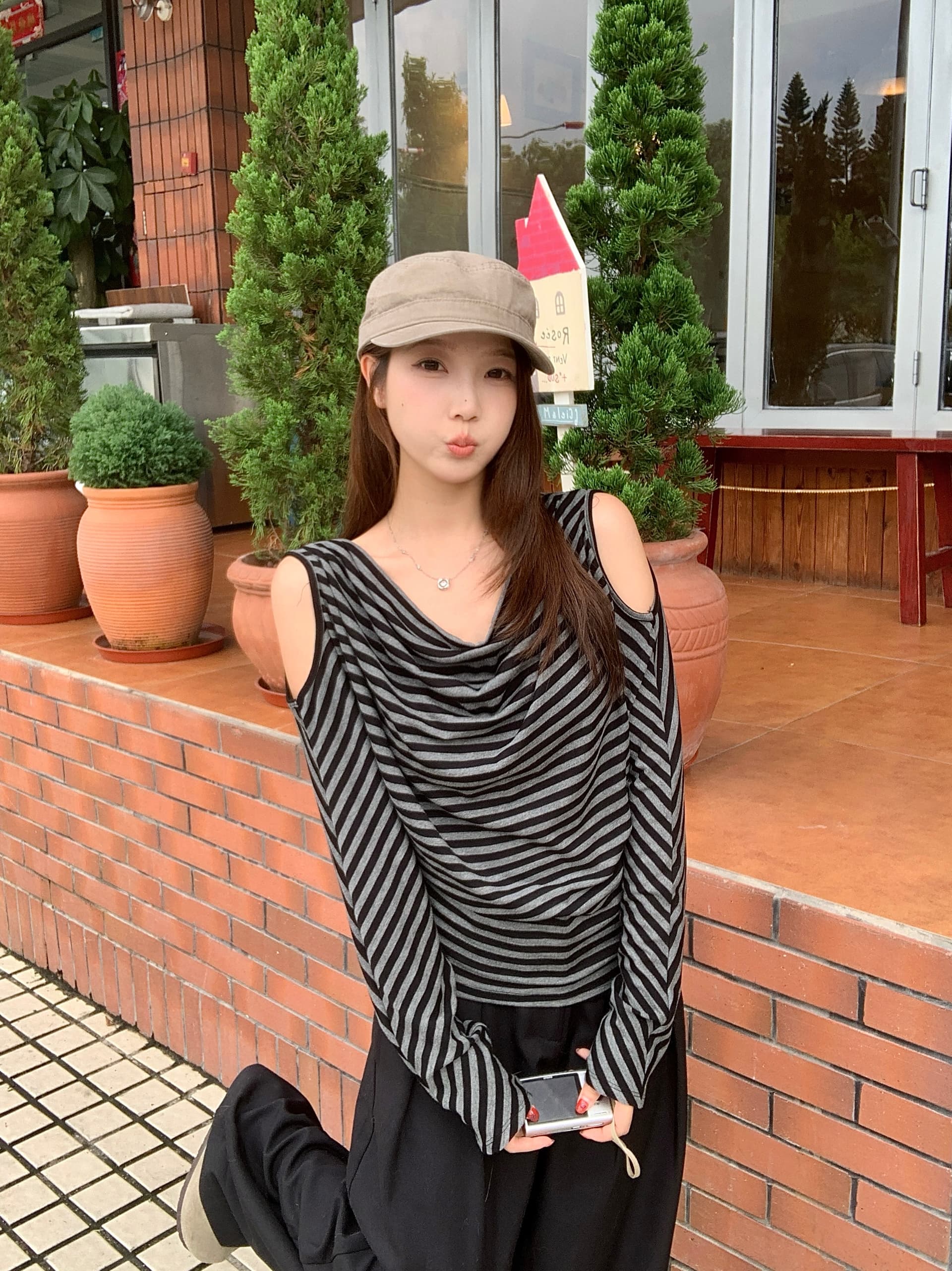 실사 빅 사이즈 가을 새로운 한 부서 느긋한 바람 흔들다 칼라 오프숄더 긴팔 티셔츠 슬림해 보이는 다용도 맨위 상세 이미지 8