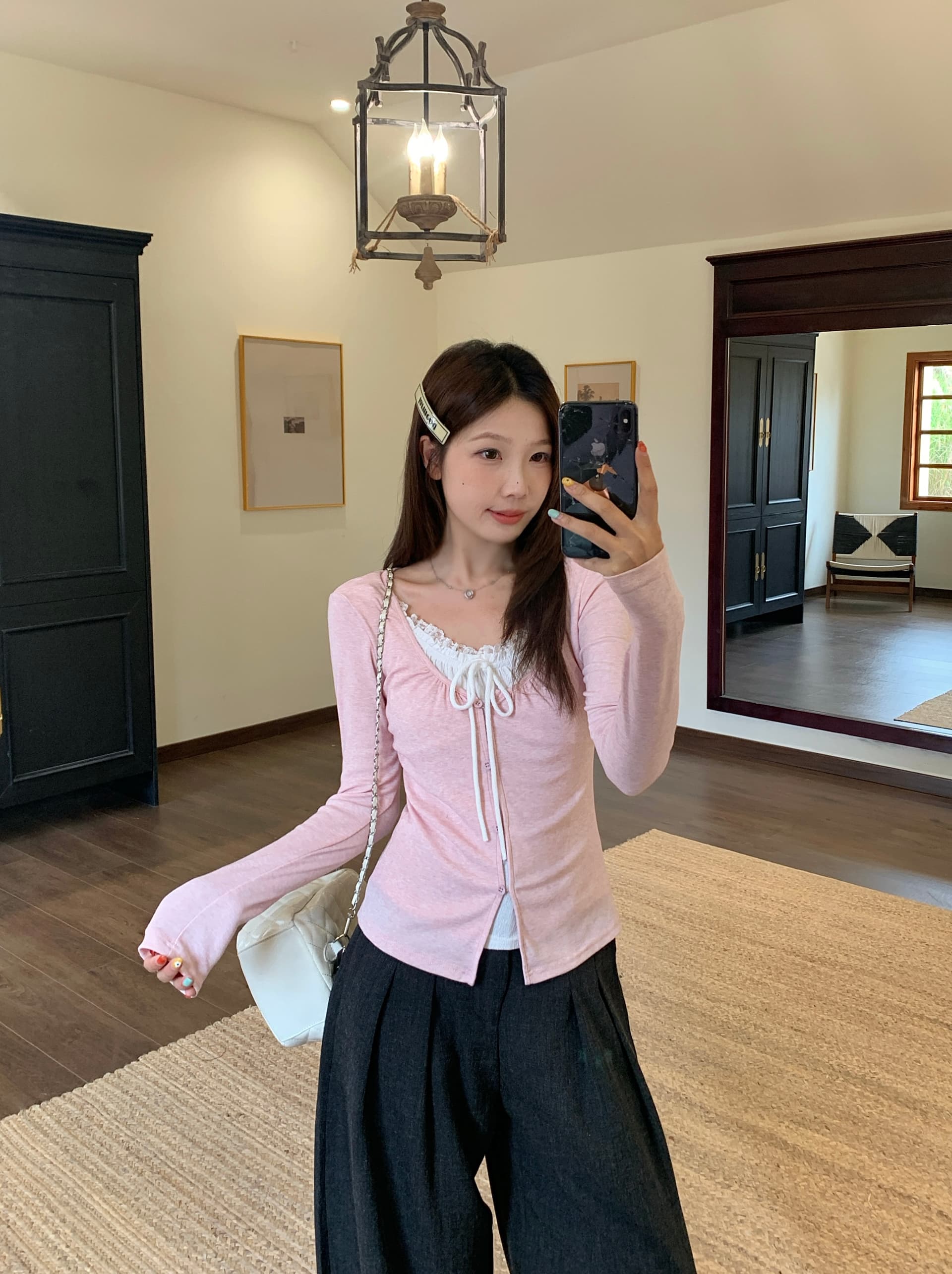 실사 빅 사이즈 여성 의류 가을 새로운 한 부서 순수한 욕망 달콤한 핫걸 주름 허리 수축 페이크 레이어드 슬림해 보이는 맨위 상세 이미지 7