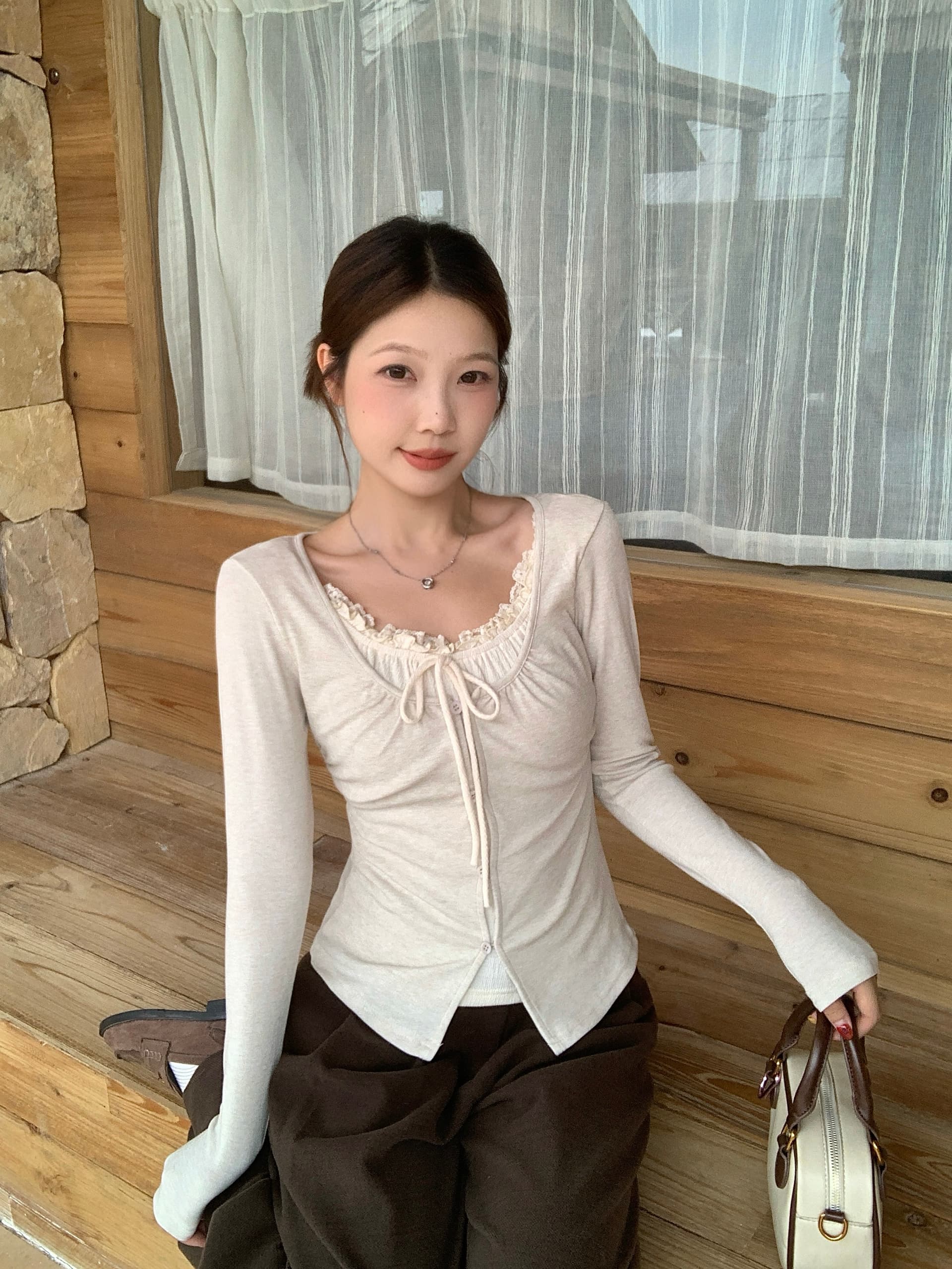 실사 빅 사이즈 여성 의류 가을 새로운 한 부서 순수한 욕망 달콤한 핫걸 주름 허리 수축 페이크 레이어드 슬림해 보이는 맨위 상세 이미지 11