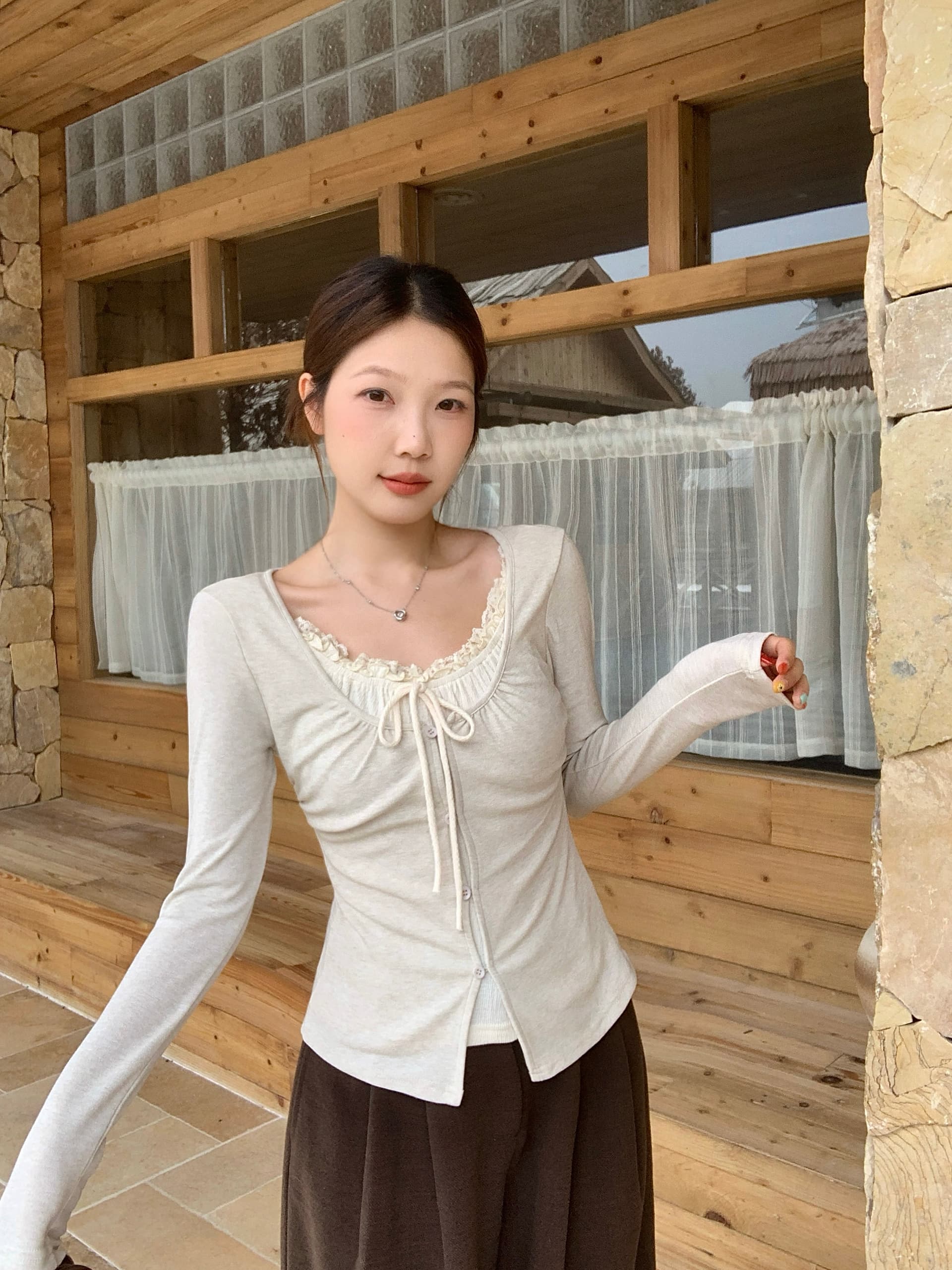 실사 빅 사이즈 여성 의류 가을 새로운 한 부서 순수한 욕망 달콤한 핫걸 주름 허리 수축 페이크 레이어드 슬림해 보이는 맨위 상세 이미지 12