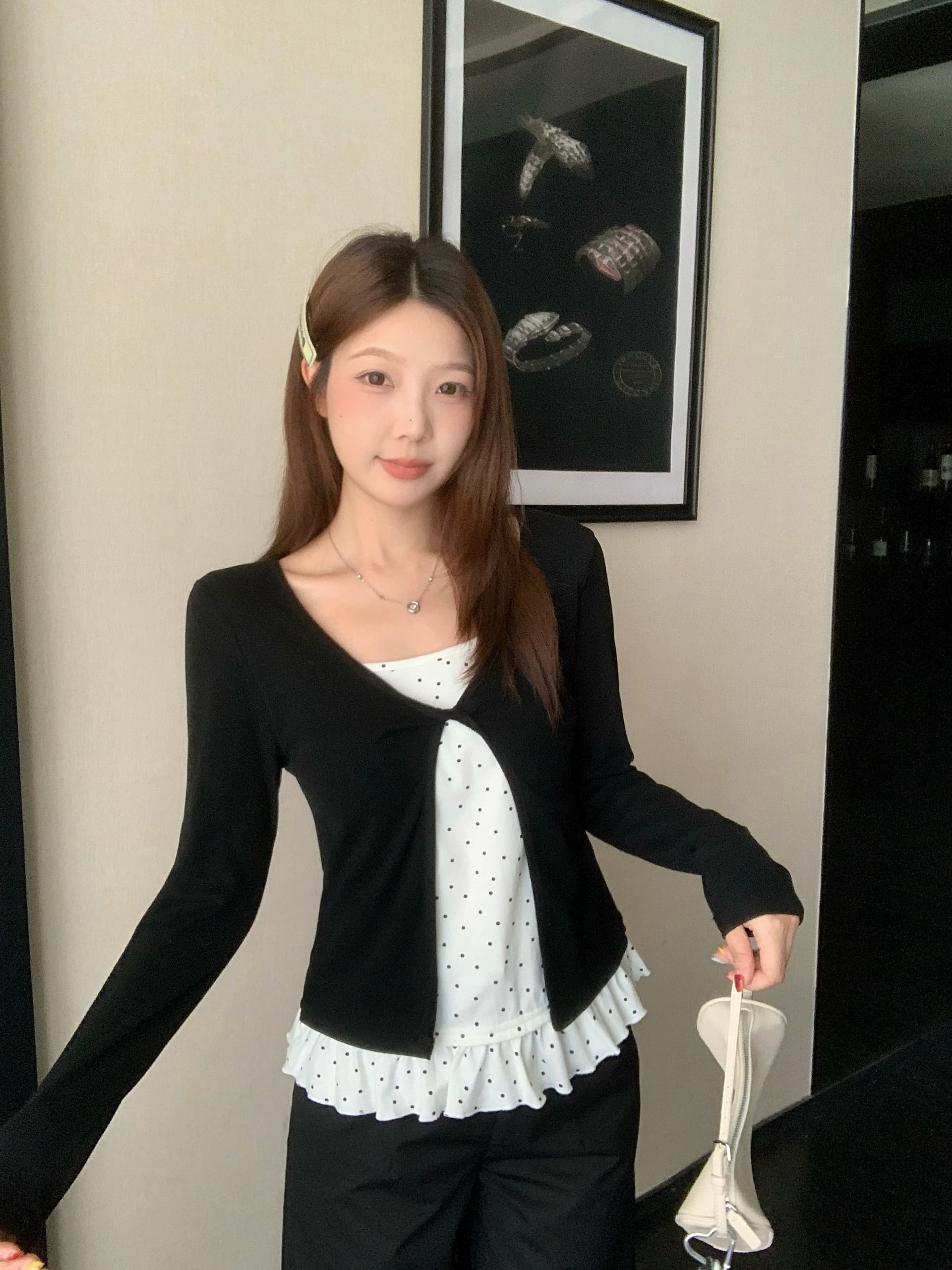 실사 빅 사이즈 통통한 여동생 한국 스타일 디자인 센스 페이크 레이어드 비틀림 레이스 긴팔 티셔츠 작은 대중 다용도 맨위 상세 이미지 7