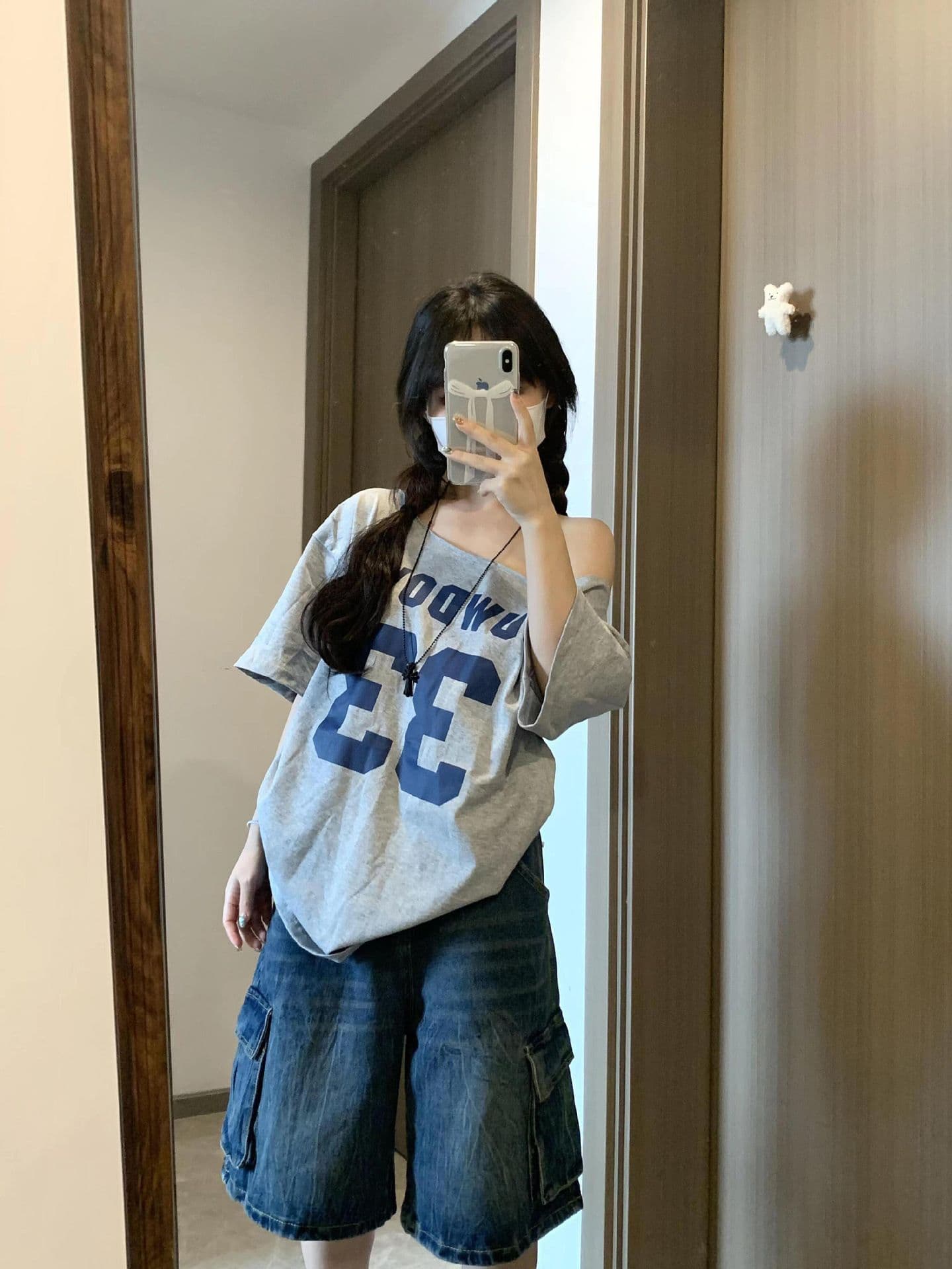 순수한 욕망 비스듬한 어깨 오프숄더 반팔 티셔츠 여성 여름 루즈핏 달콤한 핫걸 맨위 상세 이미지 4