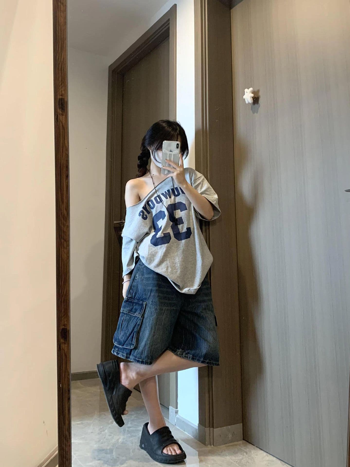 순수한 욕망 비스듬한 어깨 오프숄더 반팔 티셔츠 여성 여름 루즈핏 달콤한 핫걸 맨위 상세 이미지 5