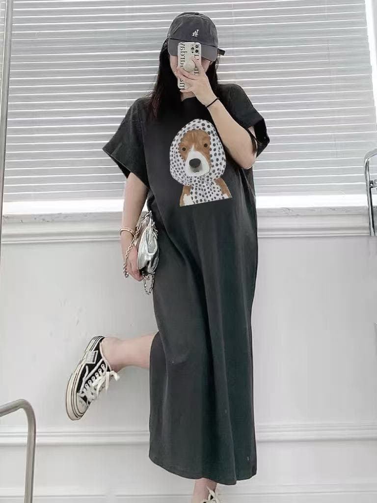 재미있는 프린트 한국 스타일 ins 스트레이트 치마 다용도 반팔 드레스 Feifei 소매 상세 이미지 4