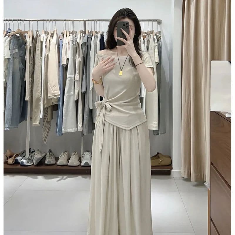 자이언트 잘 생긴 ootd 전체 집합 2026 새로운 반팔 여성 여름 넓은 다리 길이 바지 캐주얼 투피스 세트 상세 이미지 13