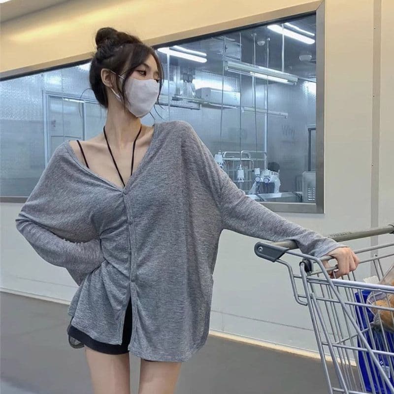 자외선 차단 오픈 가디건 여성 긴 소매 여름 외부 가져 가라. 얇은 스타일 루즈핏 통기성 맨위 여성 마이크로 ~을 통해
