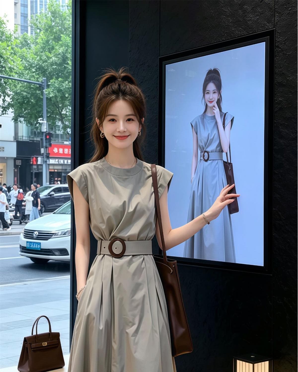 벨트 보내기 한 부서 여성 드레스 여름 2026 새로운 품격 아름다운 허리 수축 슬림해 보이는 롱 스커트 상세 이미지 5