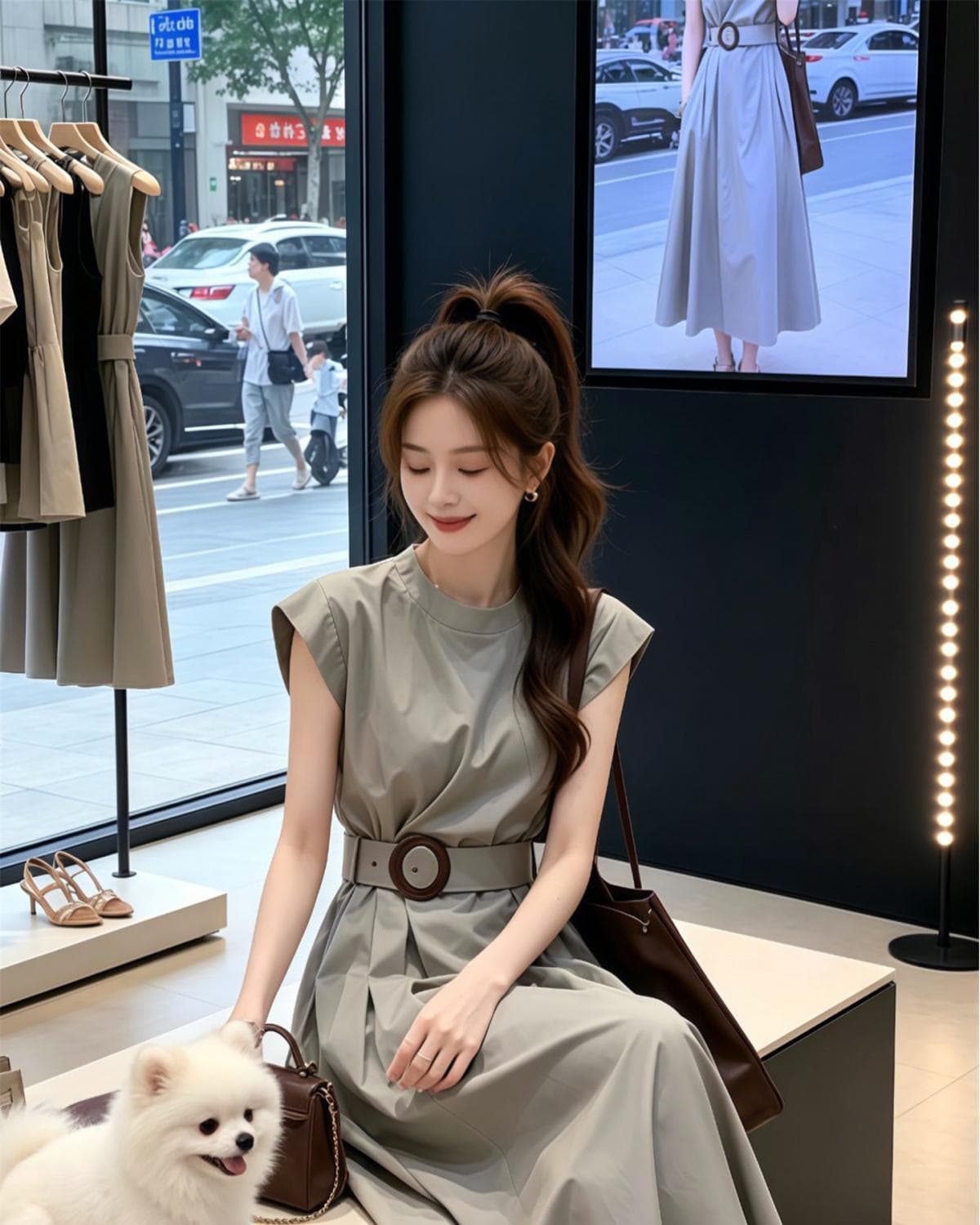 벨트 보내기 한 부서 여성 드레스 여름 2026 새로운 품격 아름다운 허리 수축 슬림해 보이는 롱 스커트 상세 이미지 7