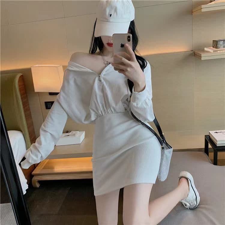 프랑스식 후드 캐주얼 후드티 여성 드레스 2026 가을 새로운 허리 수축 품격 슬림해 보이는 만나는 타이트 스커트 치마 상세 이미지 2