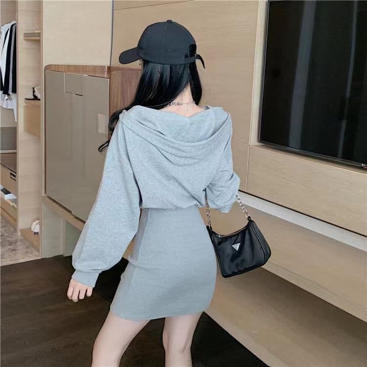 프랑스식 후드 캐주얼 후드티 여성 드레스 2026 가을 새로운 허리 수축 품격 슬림해 보이는 만나는 타이트 스커트 치마 상세 이미지 9