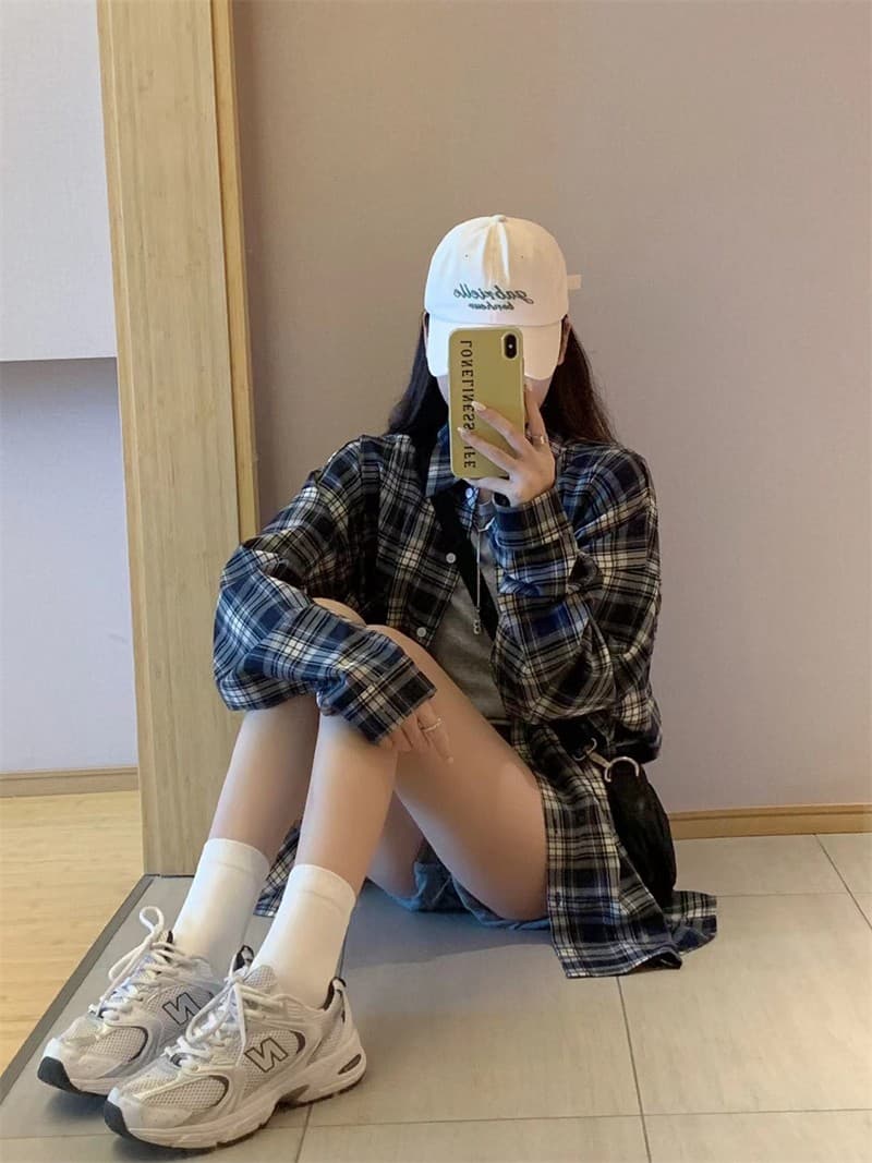 실사 빅 사이즈 봄 드레스 체크무늬 여성 코트 레트로 홍콩 느낌 셔츠 루즈핏 외출용 오픈 가디건 ins 트렌디 상세 이미지 12