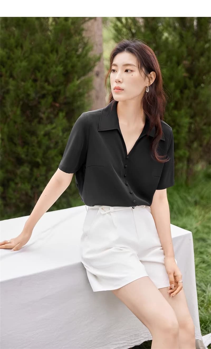 빅 사이즈 여성 의류 자외선 차단 마이크로 지방 mm 슬림해 보이는 V 넥 셔츠 반팔 여름 캐주얼 긍정적 인 어깨 의류 상세 이미지 7