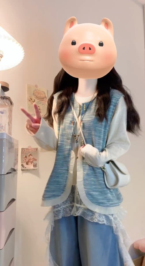 실사 빅 사이즈 여성 의류 지방 mm 센 부서 문예 여성 불규칙 레이스 레이스 베스트 청바지 3종 세트 상세 이미지 2