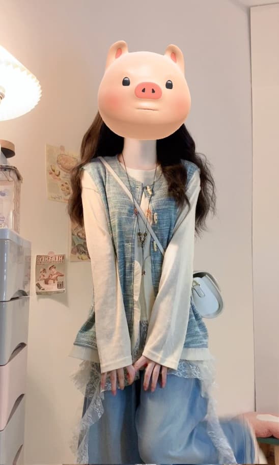 실사 빅 사이즈 여성 의류 지방 mm 센 부서 문예 여성 불규칙 레이스 레이스 베스트 청바지 3종 세트 상세 이미지 8