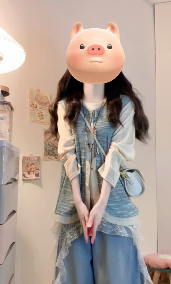 실사 빅 사이즈 여성 의류 지방 mm 센 부서 문예 여성 불규칙 레이스 레이스 베스트 청바지 3종 세트 상세 이미지 11