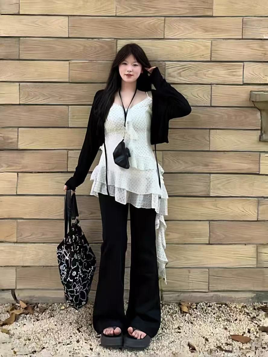 빅 사이즈 프랑스식 화이트 도트 무늬 불규칙 캐미솔 지방 mm 표지 고기 슬림해 보이는 민소매 만나는 맨위 이미지 4