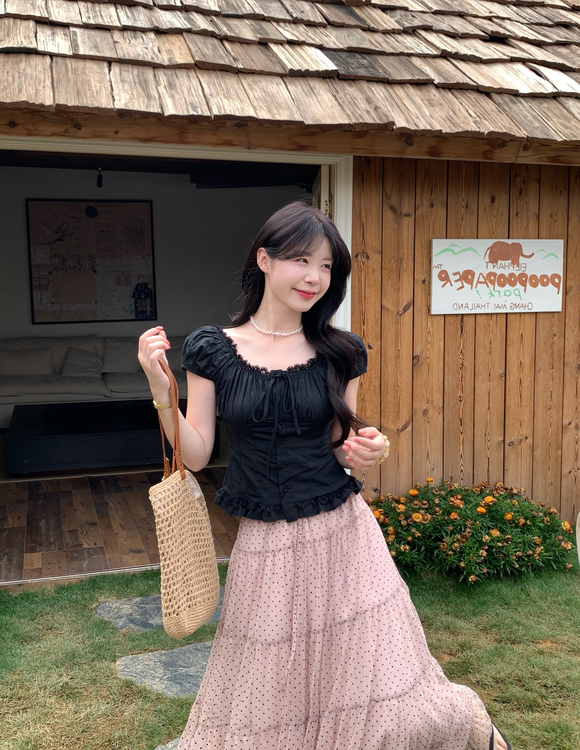 실사 빅 사이즈 지방 mm 달콤한 스타일 광장 칼라 맨위 도트 무늬 반신 스커트 여성 새로운 투피스 세트 허리 수축 몸매 가꾸기 세트 상세 이미지 6