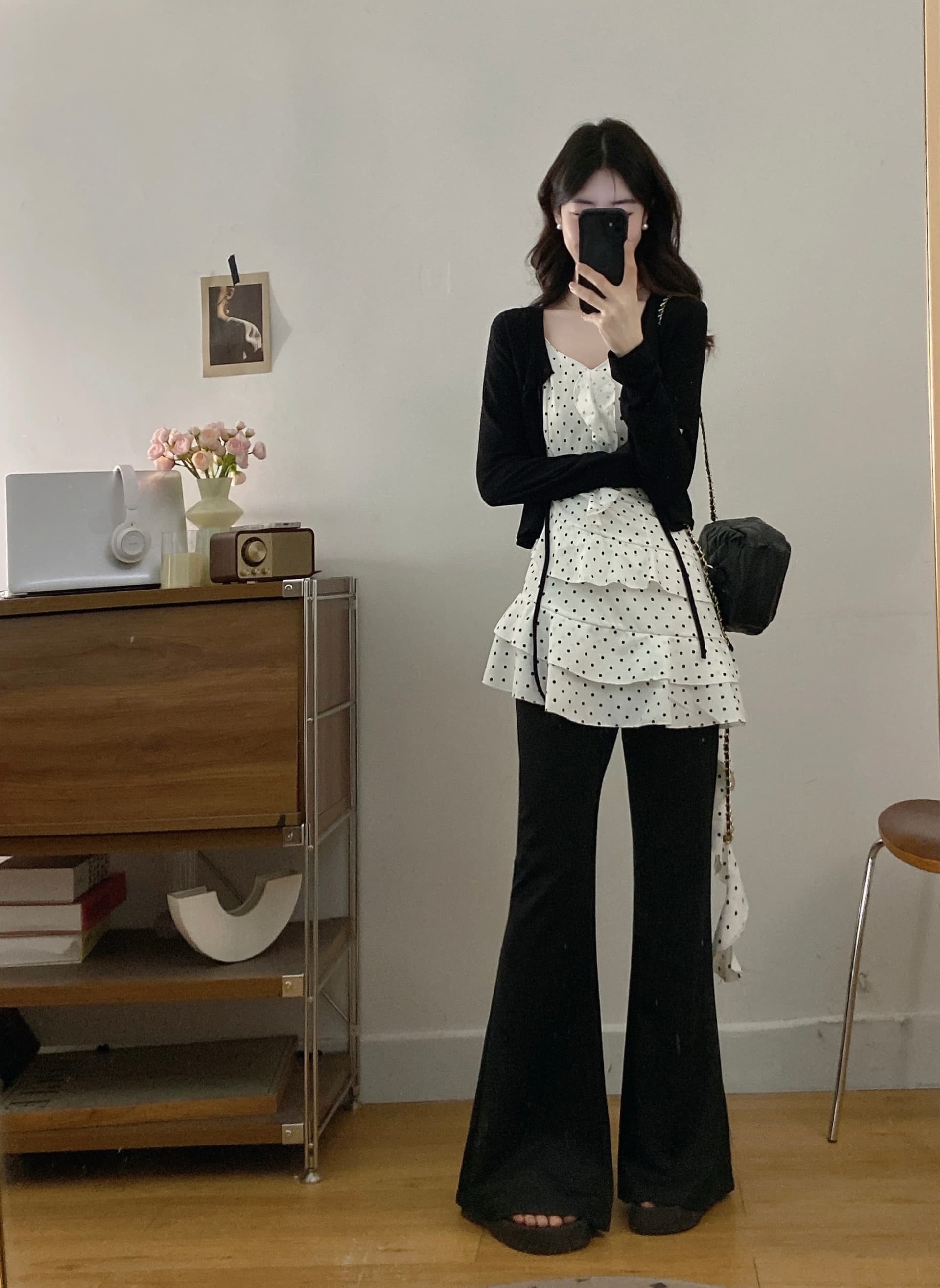 실사 빅 사이즈 프랑스식 화이트 도트 무늬 불규칙 캐미솔 지방 mm 표지 고기 슬림해 보이는 민소매 만나는 맨위 상세 이미지 6