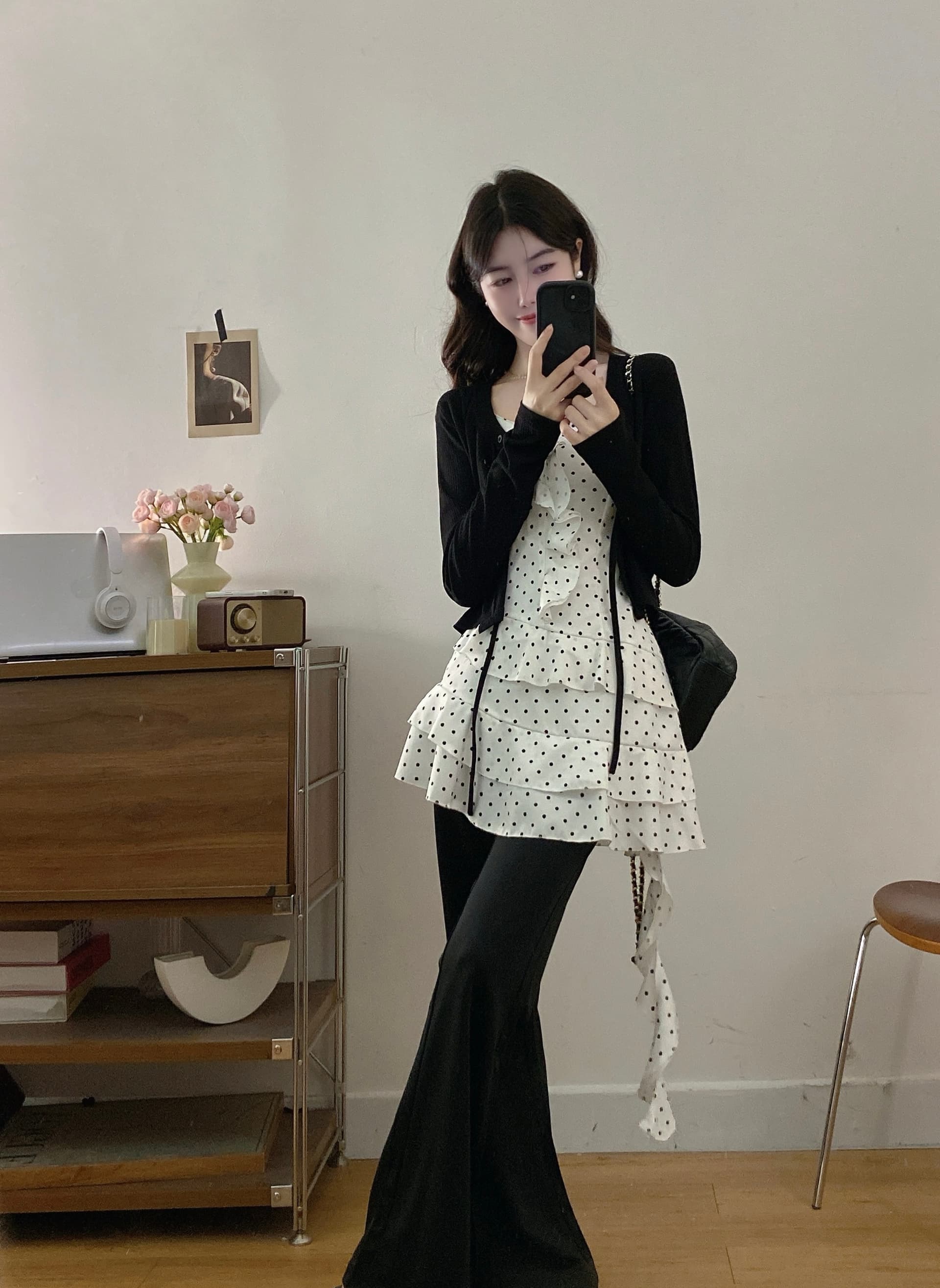 실사 빅 사이즈 프랑스식 화이트 도트 무늬 불규칙 캐미솔 지방 mm 표지 고기 슬림해 보이는 민소매 만나는 맨위 상세 이미지 9
