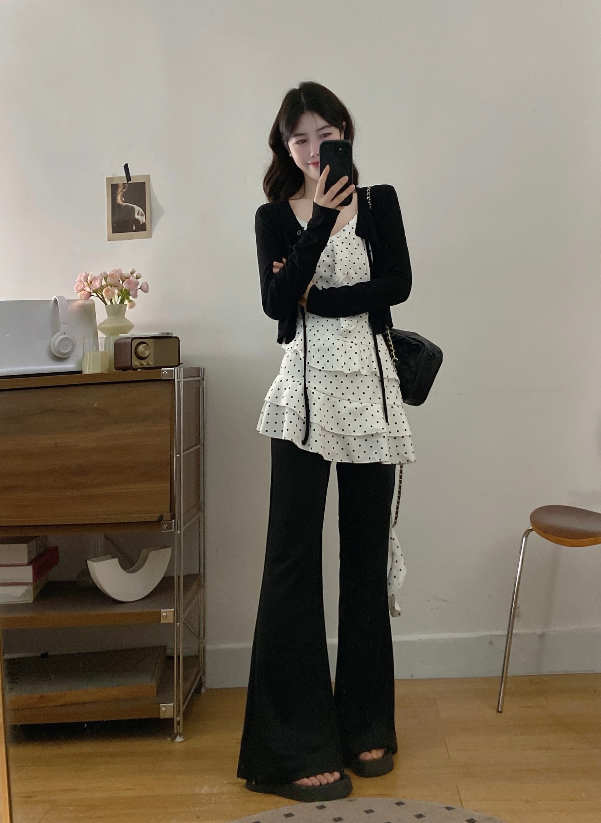 실사 빅 사이즈 프랑스식 화이트 도트 무늬 불규칙 캐미솔 지방 mm 표지 고기 슬림해 보이는 민소매 만나는 맨위 상세 이미지 12