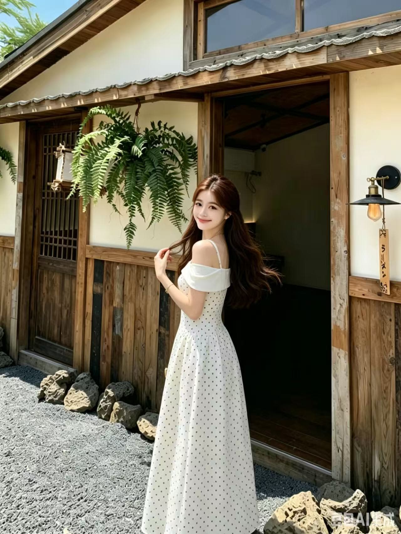 실사 빅 사이즈 여성 의류 여름 프랑스식 miu 부서 천 금빛 바람 도트 무늬 비스듬한 칼라 오프숄더 허리 수축 슬림해 보이는 드레스 상세 이미지 19