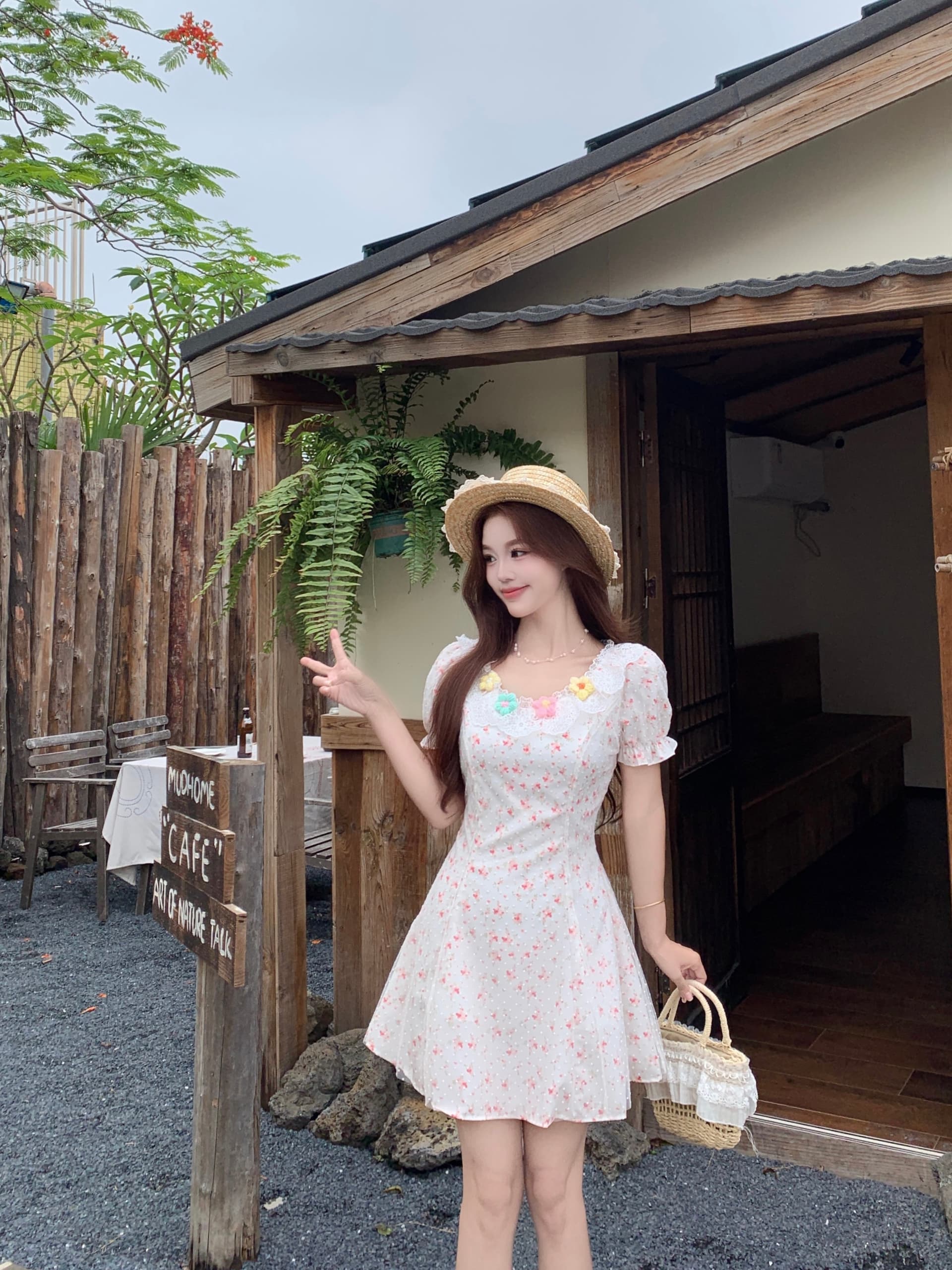 실사 벚꽃 소녀 달콤한 스타일 봄 여름 여성 핑크색 레이스 꽃무늬 허리 수축 슬림해 보이는 점프 슈트 미니 스커트 상세 이미지 19