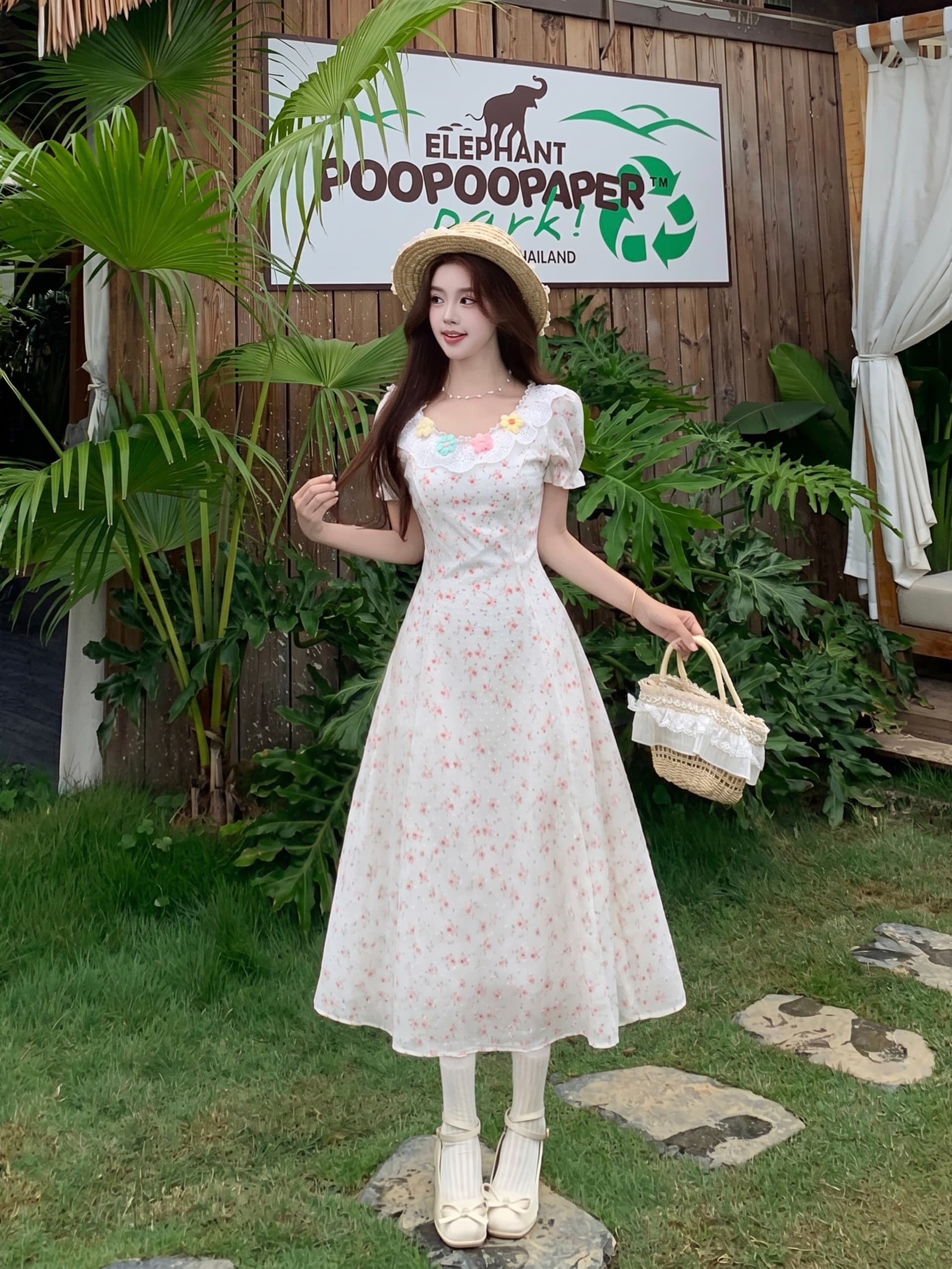 실사 벚꽃 소녀 달콤한 스타일 봄 여름 여성 핑크색 레이스 꽃무늬 허리 수축 슬림해 보이는 점프 슈트 미니 스커트 상세 이미지 2