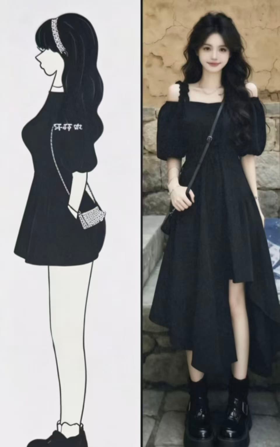 빅 사이즈 프랑스식 그는 벤 바람이 아닙니다. 규칙 오프숄더 드레스 여름 마이크로 지방 mm 허리 수축 슬림해 보이는 레이스 슬립 작은 검은 드레스 상세 이미지 2