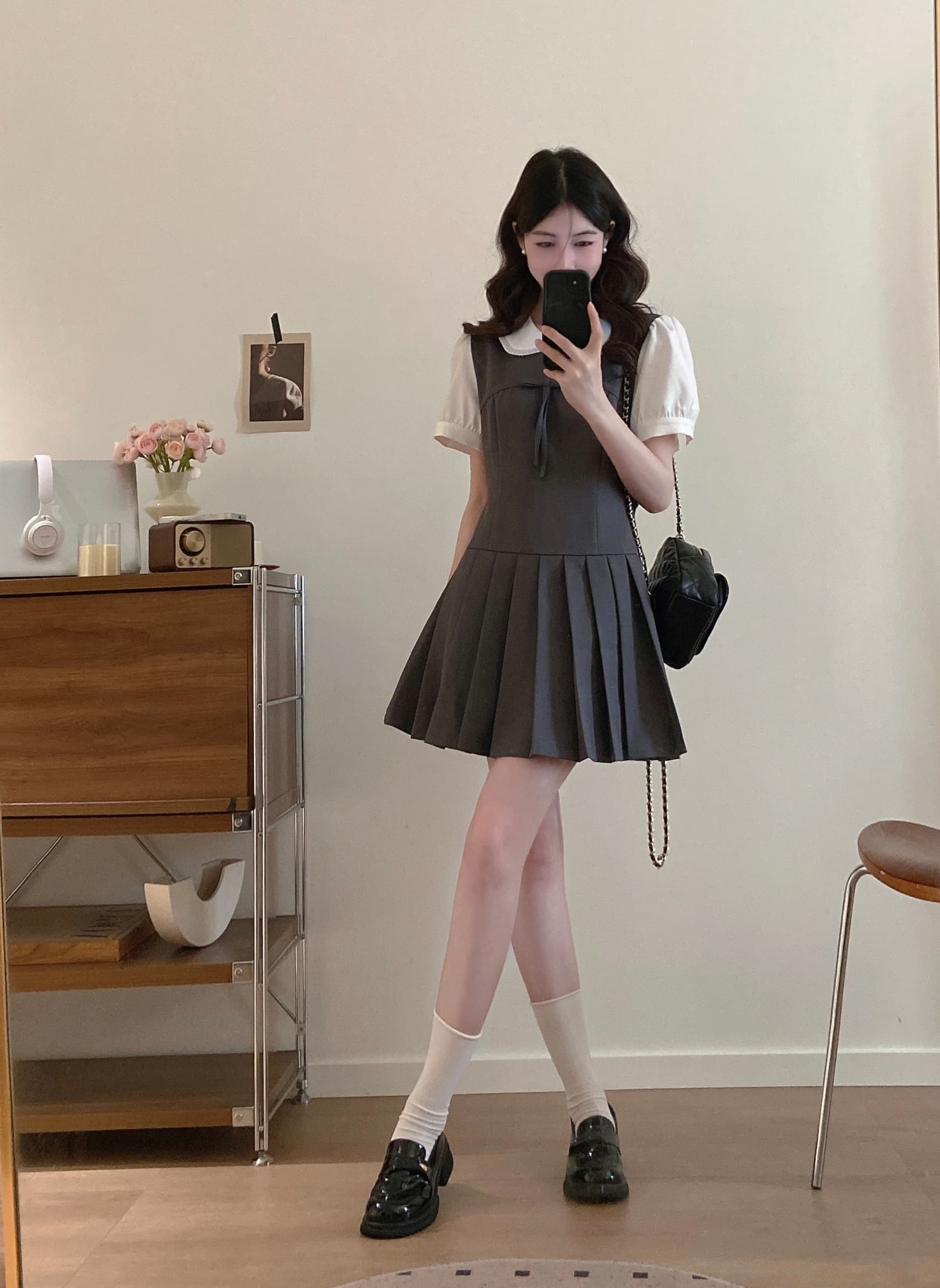실사 even 하나 원자바오 m1u 부서 작은 한 부서 높음 지혜 센스 페이크 레이어드 드레스 여름 허리 수축 슬림해 보이는 플리츠 미니 스커트 상세 이미지 2