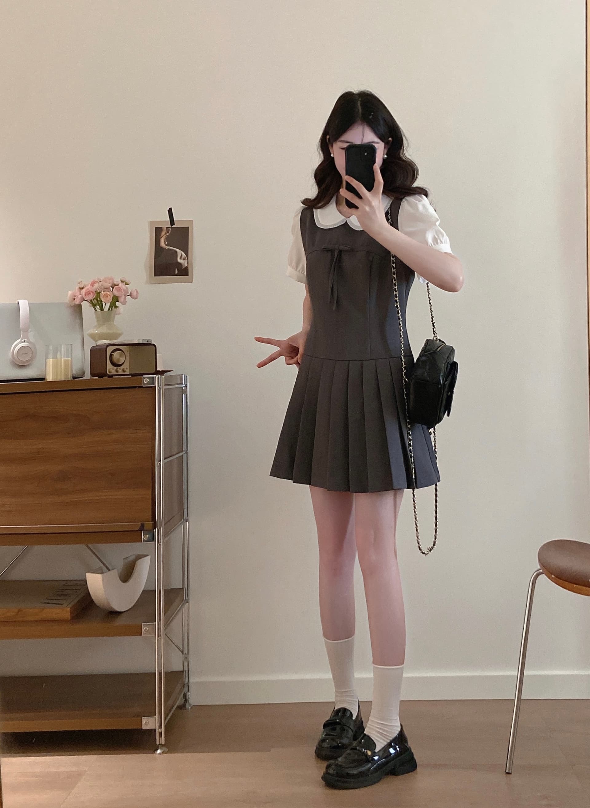 실사 even 하나 원자바오 m1u 부서 작은 한 부서 높음 지혜 센스 페이크 레이어드 드레스 여름 허리 수축 슬림해 보이는 플리츠 미니 스커트 상세 이미지 4