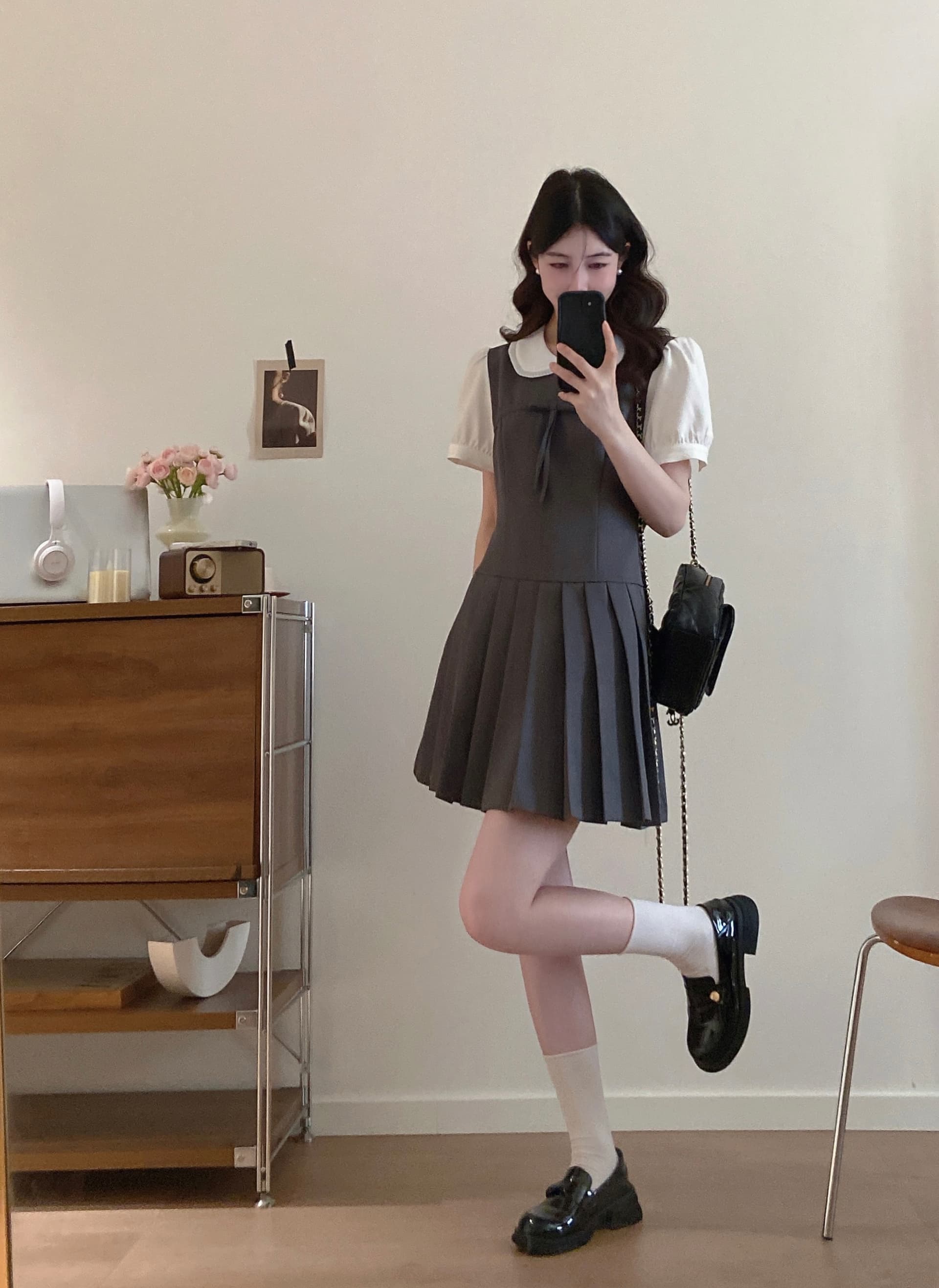 실사 even 하나 원자바오 m1u 부서 작은 한 부서 높음 지혜 센스 페이크 레이어드 드레스 여름 허리 수축 슬림해 보이는 플리츠 미니 스커트 상세 이미지 5