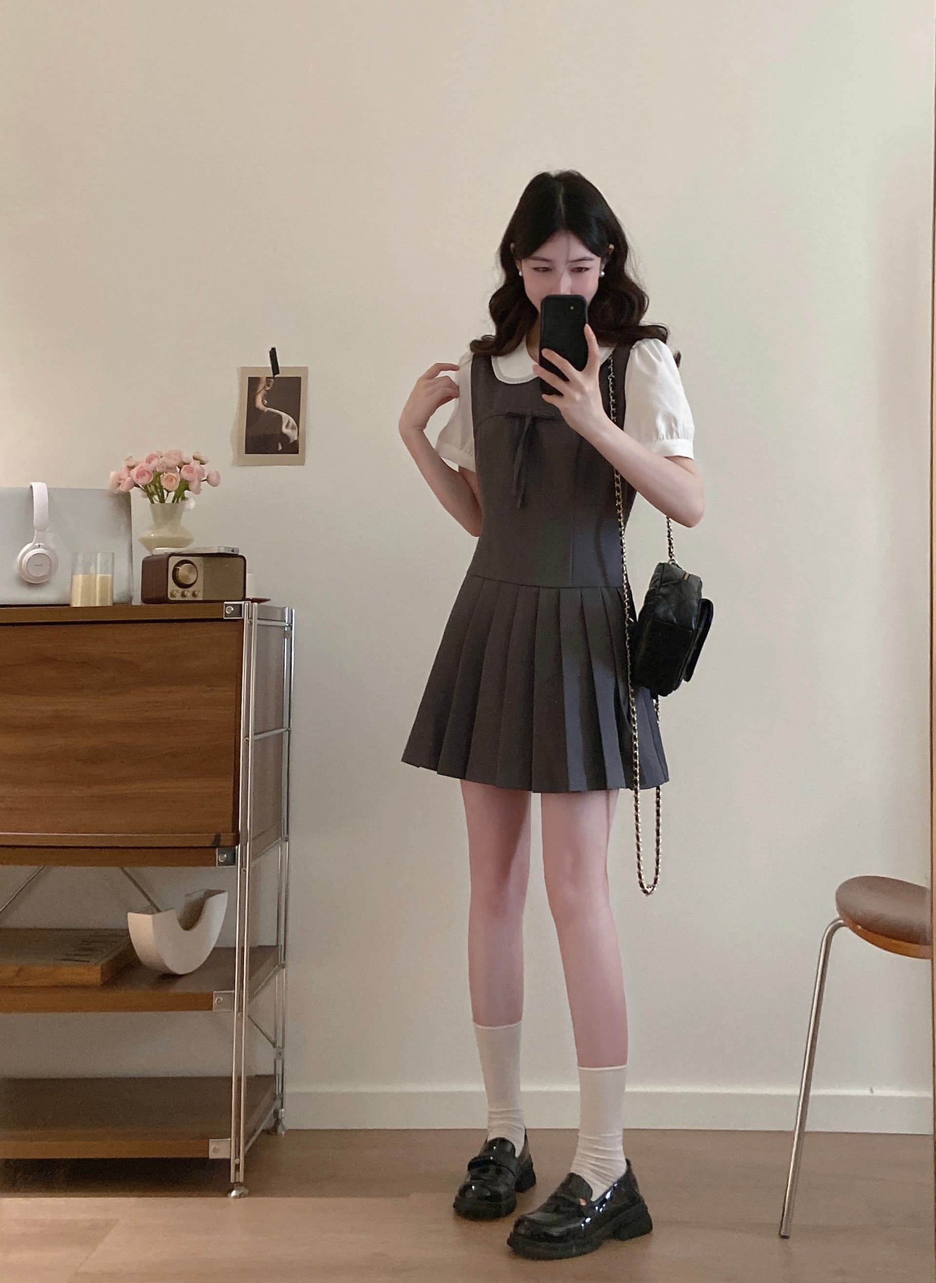 실사 even 하나 원자바오 m1u 부서 작은 한 부서 높음 지혜 센스 페이크 레이어드 드레스 여름 허리 수축 슬림해 보이는 플리츠 미니 스커트 상세 이미지 9