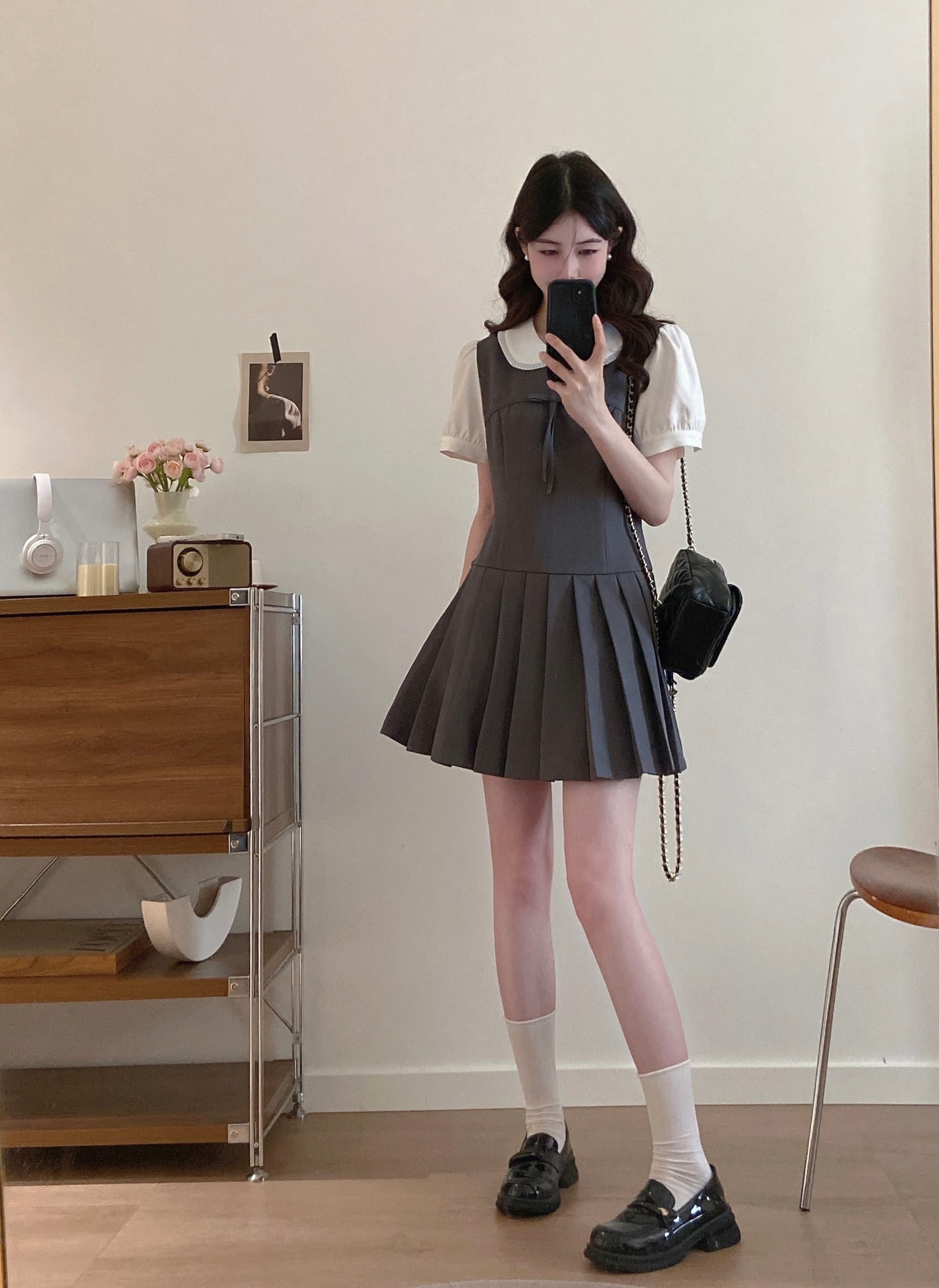 실사 even 하나 원자바오 m1u 부서 작은 한 부서 높음 지혜 센스 페이크 레이어드 드레스 여름 허리 수축 슬림해 보이는 플리츠 미니 스커트 상세 이미지 10