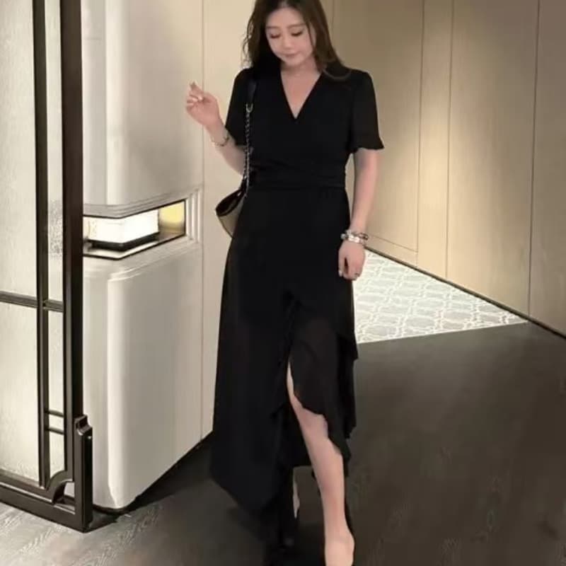 여름 2026 새로운 프랑스식 패션 고급 다용도 트임 불규칙 허리 수축 슬림해 보이는 빅 사이즈 드레스 지방 mm 이미지 6