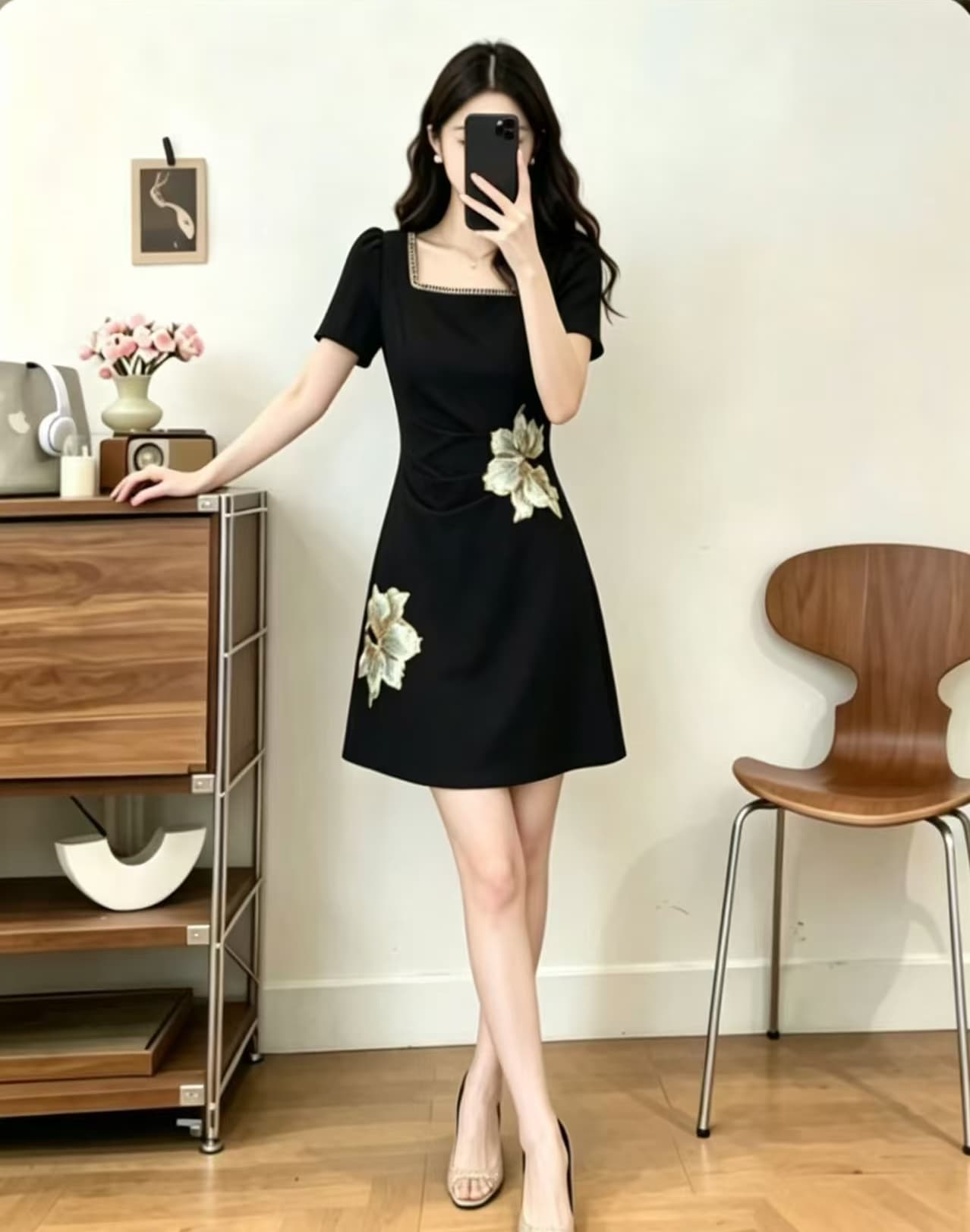 실사 빅 사이즈 여성 의류 2026 여름 새로운 프랑스식 레트로 무거운 작업 자수 지방 mm 표지 고기 슬림해 보이는 드레스 이미지 3