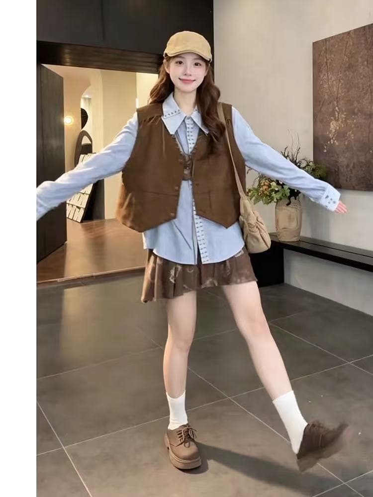 gvl 라운드 맨위 블루 브릿지 레거시 꿈 가을 새로운 디자인 센스 폴로 칼라 외국 가스 레트로 캐주얼 셔츠 상세 이미지 5